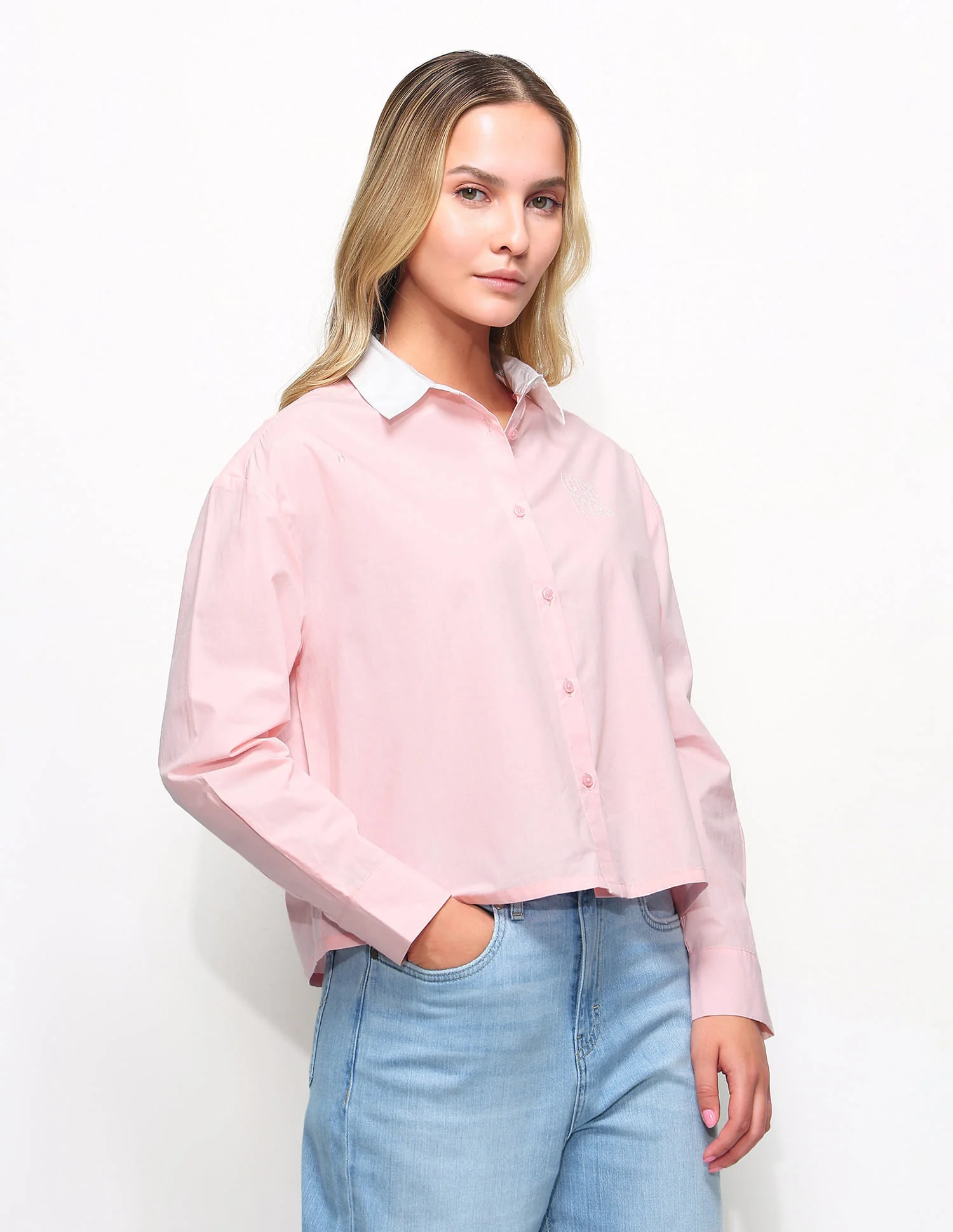 Contrast Collar Boxy Solid Shirt - Image 4