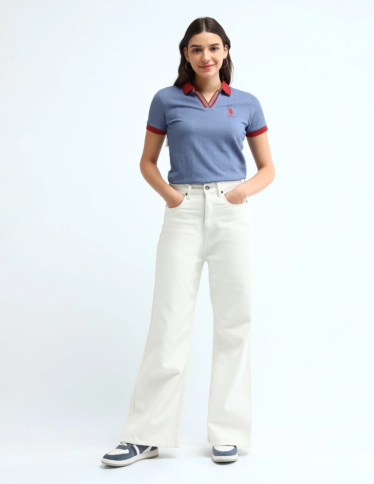 Contrast Collar Textured Polo Shirt - Image 3