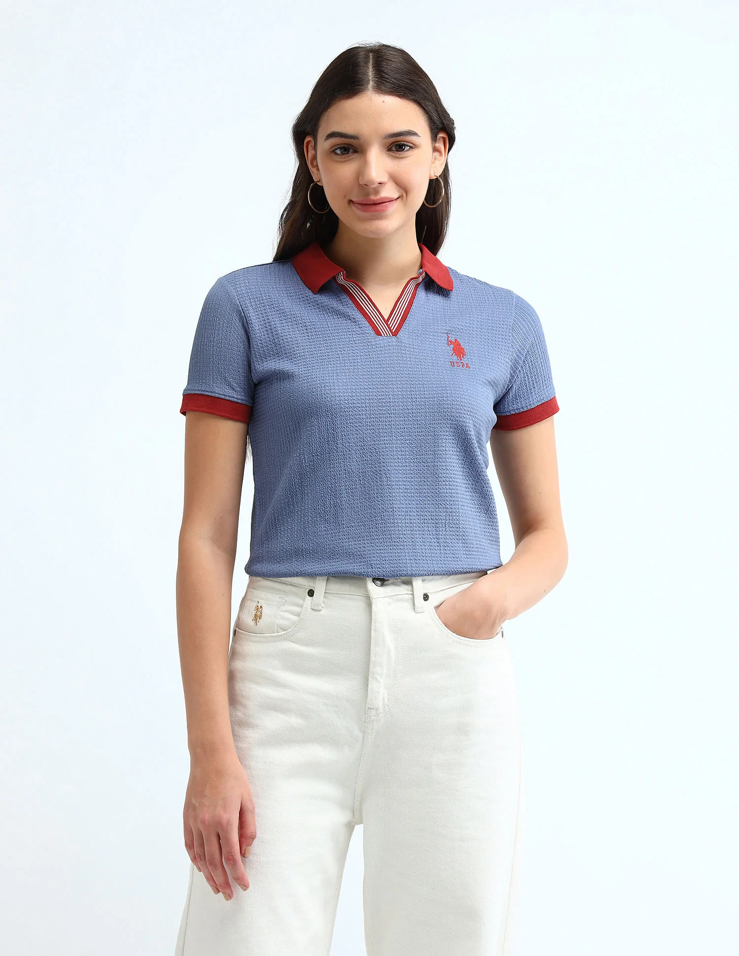 Contrast Collar Textured Polo Shirt - Image 6