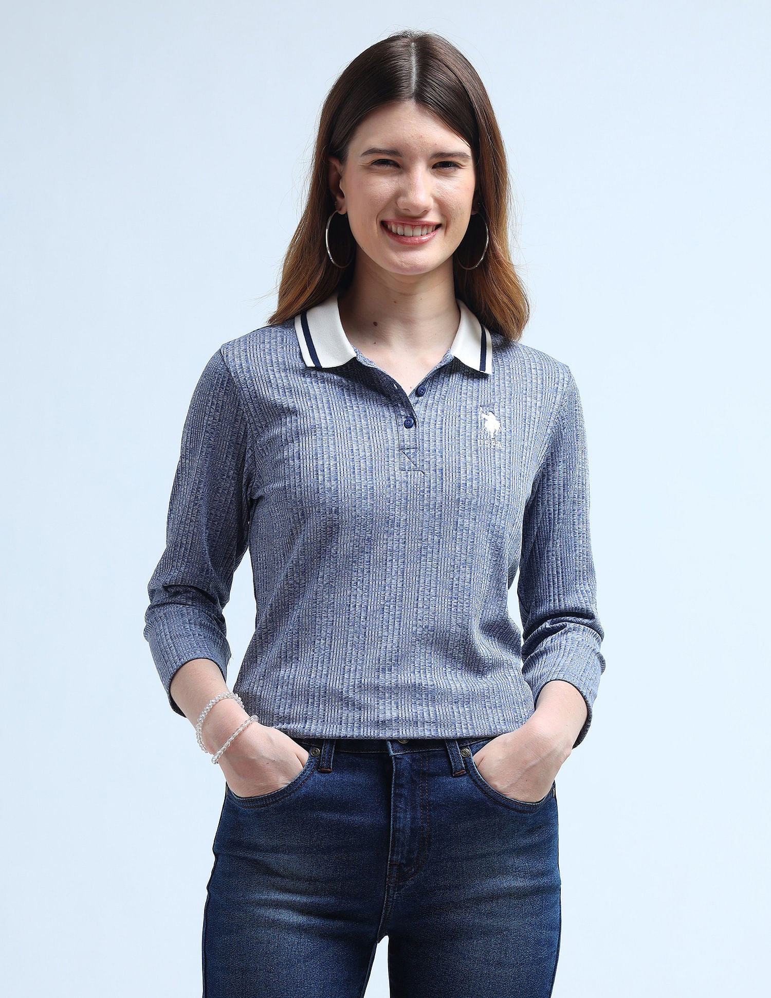 Contrast Collar Textured Polo Shirt