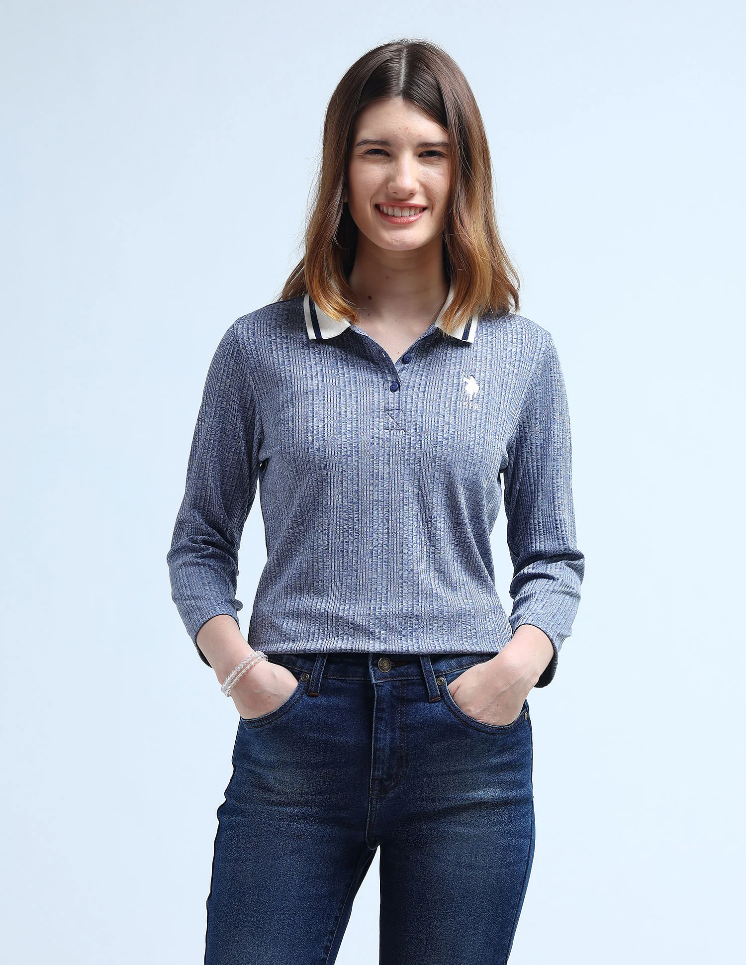 Contrast Collar Textured Polo Shirt - Image 7