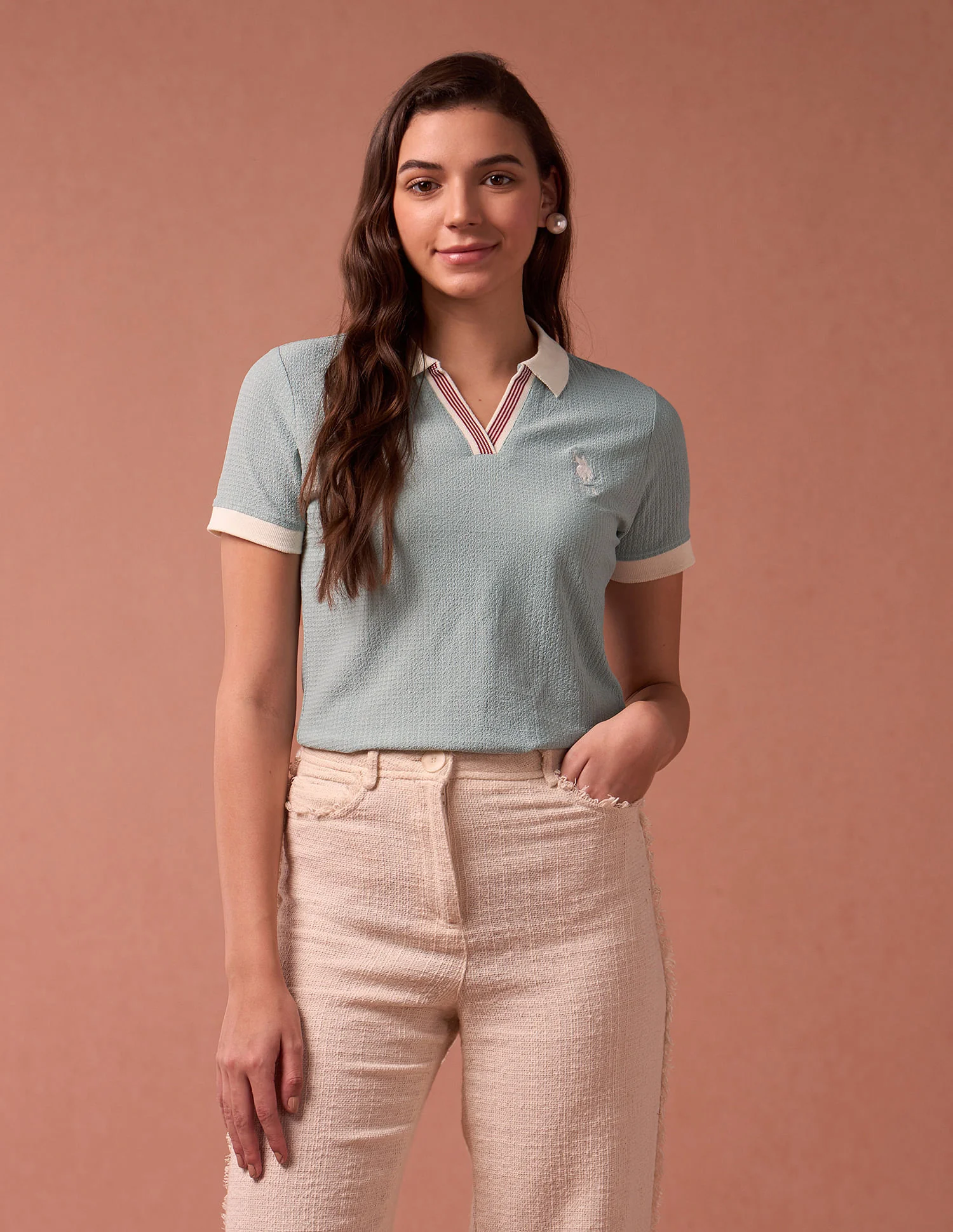 Contrast Collar Textured Polo Shirt - Image 6