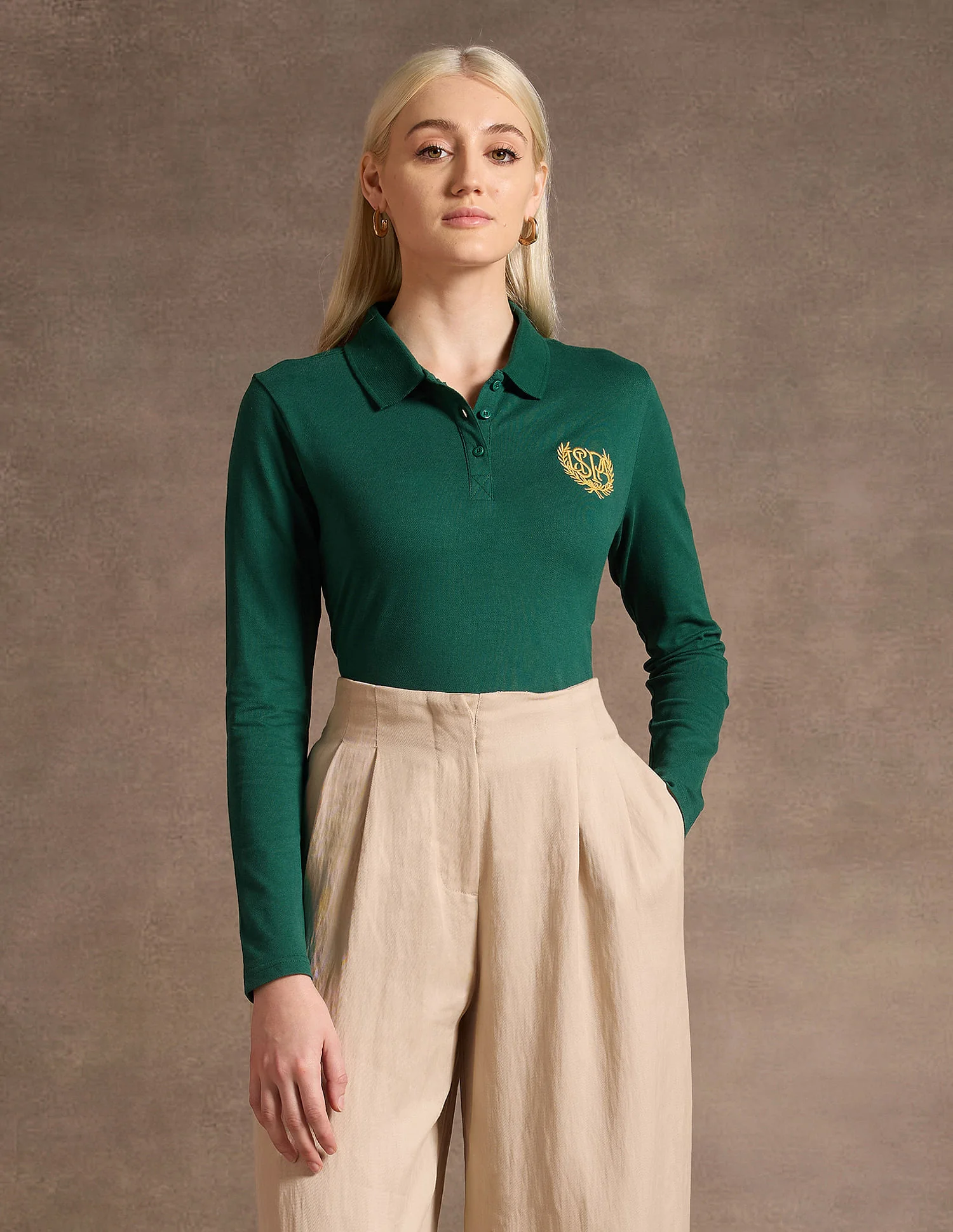 Crest Logo Long Sleeve Polo Shirt