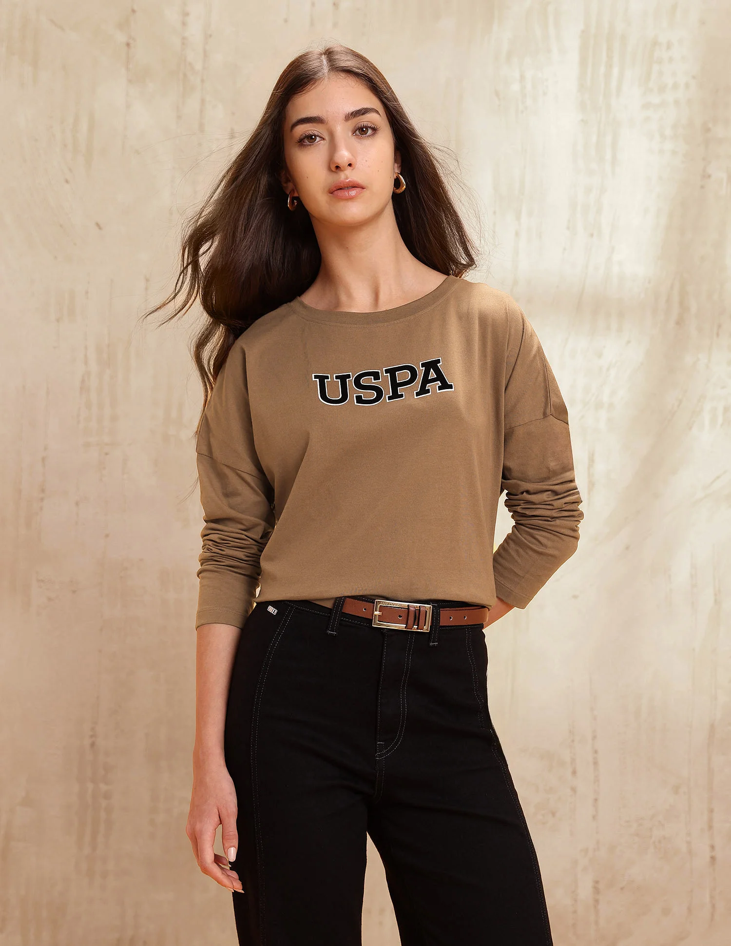 Crew Neck Drop Shoulder Full Sleeves Tshirt With Flock Print - Image 6