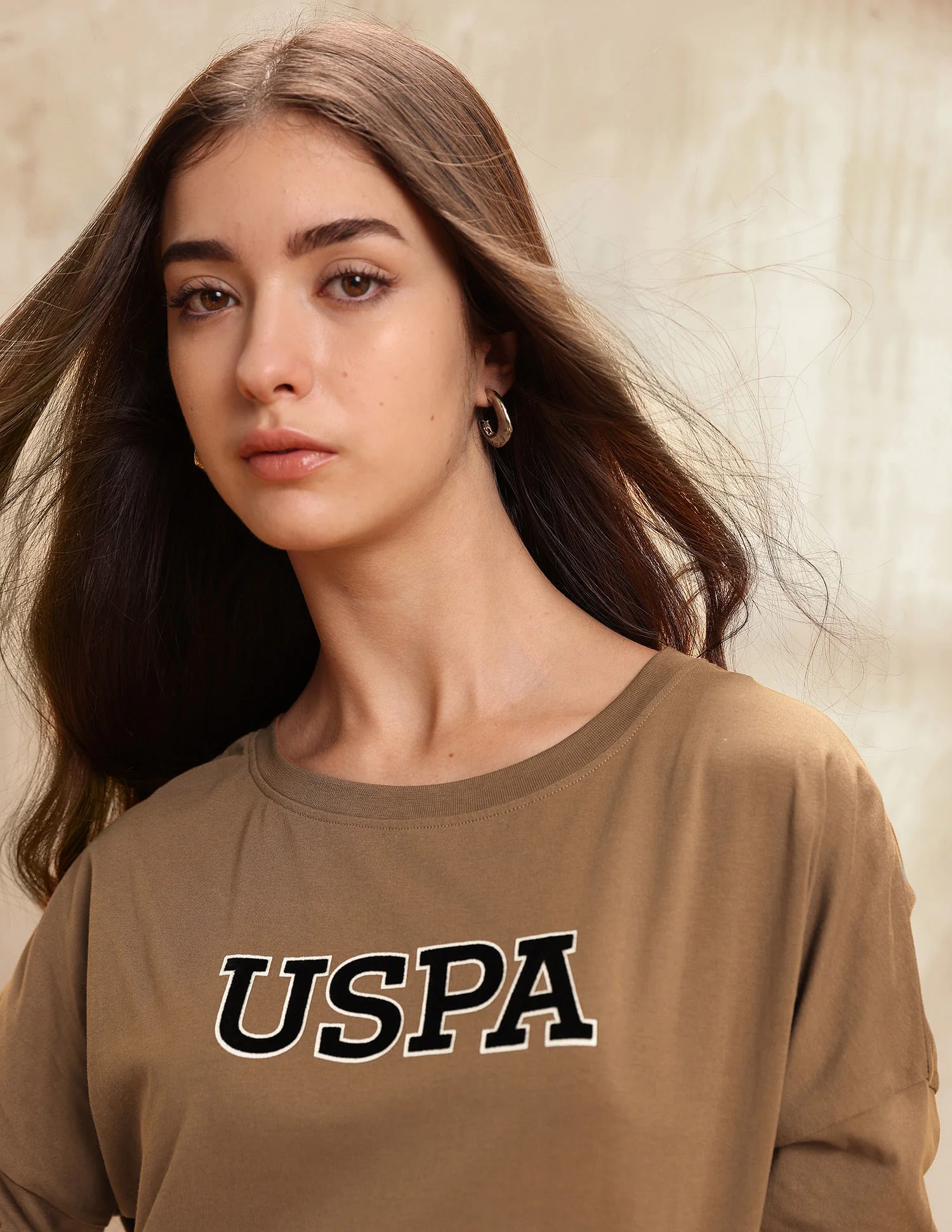 Crew Neck Drop Shoulder Full Sleeves Tshirt With Flock Print - Image 7
