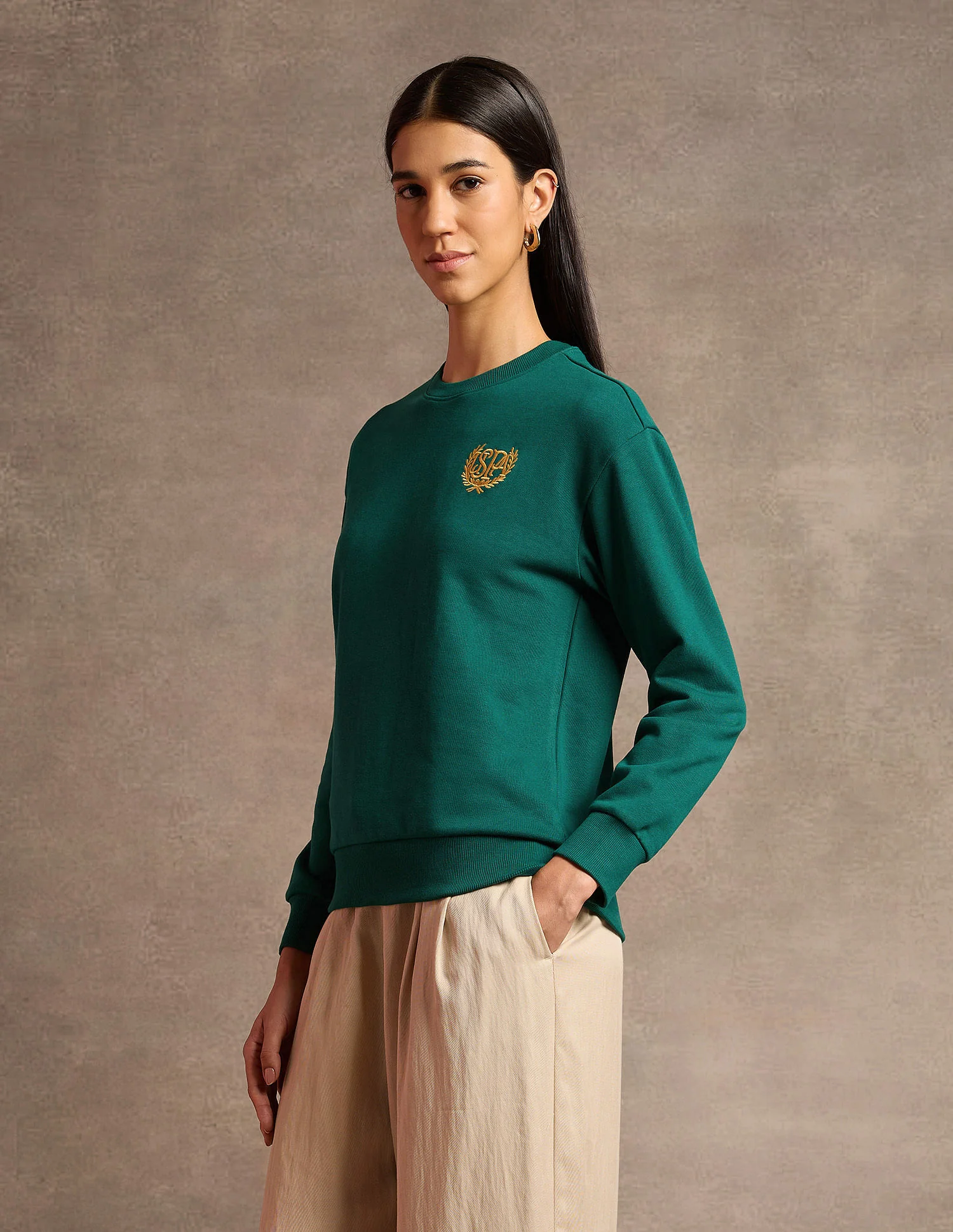 Crew Neck Logo Embroidered Sweatshirt - Image 4