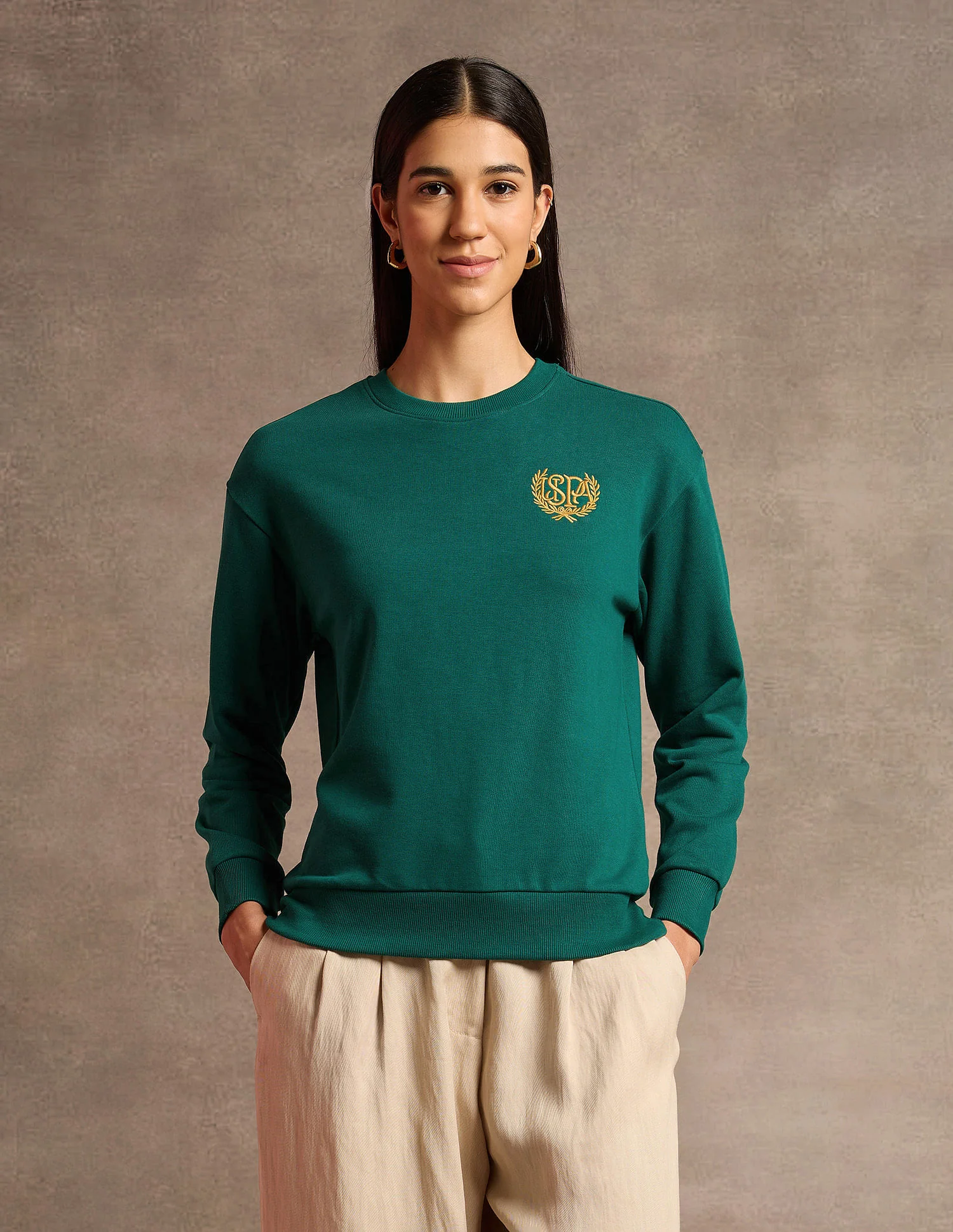 Crew Neck Logo Embroidered Sweatshirt - Image 6
