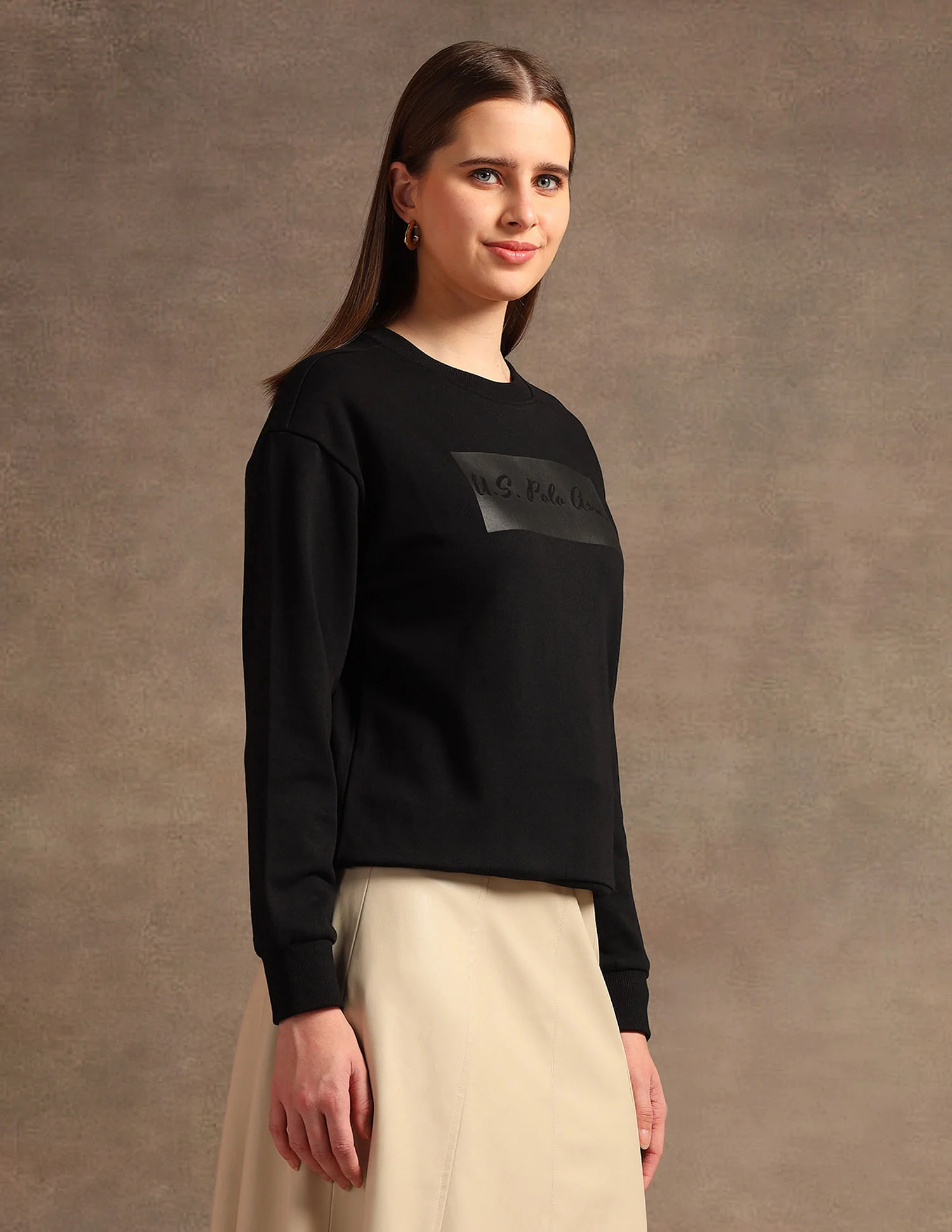 Crew Neck Tonal Graphic Print Sweatshirt - Image 4