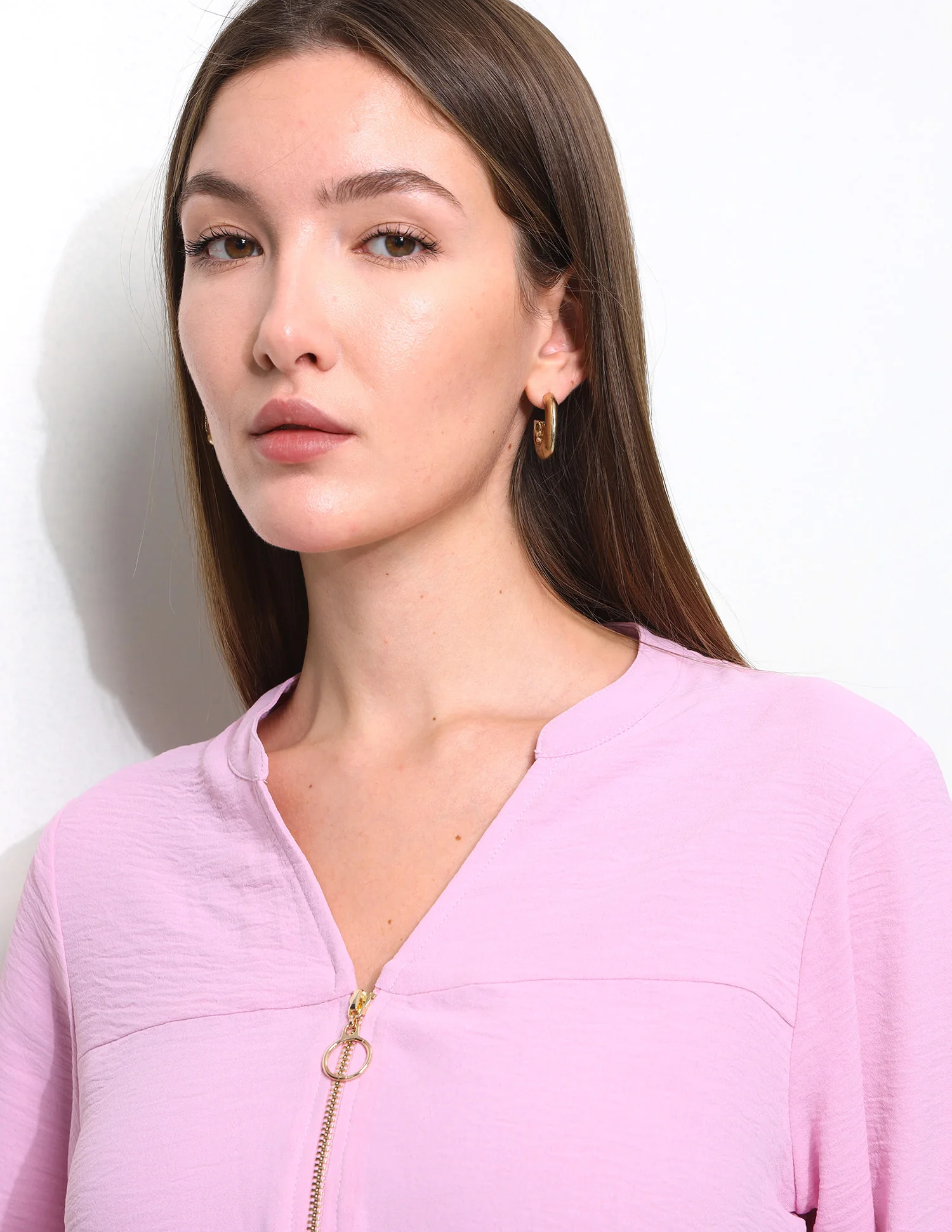 Cut And Sew Solid Front Zip Top - Image 7