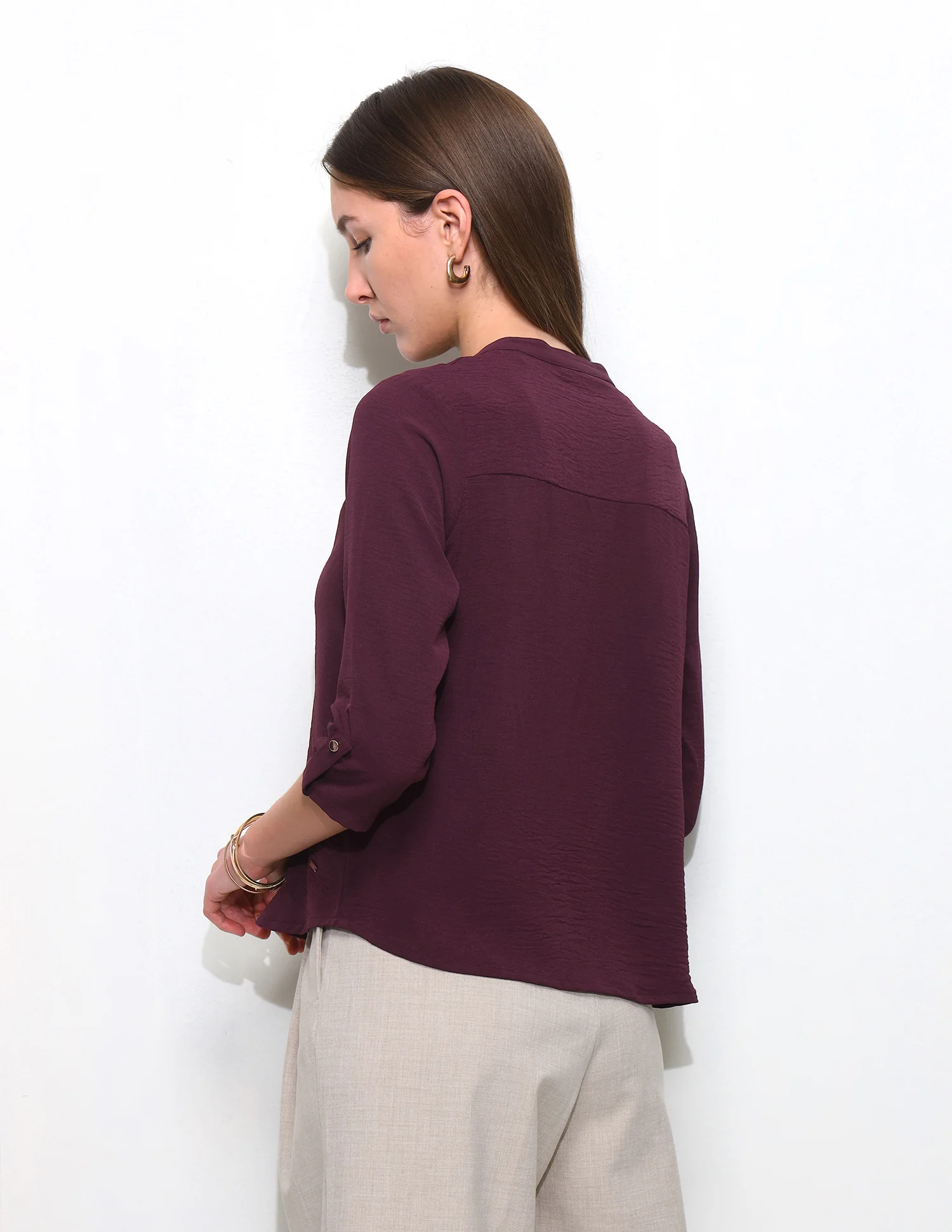 Cut And Sew Solid Front Zip Top - Image 5