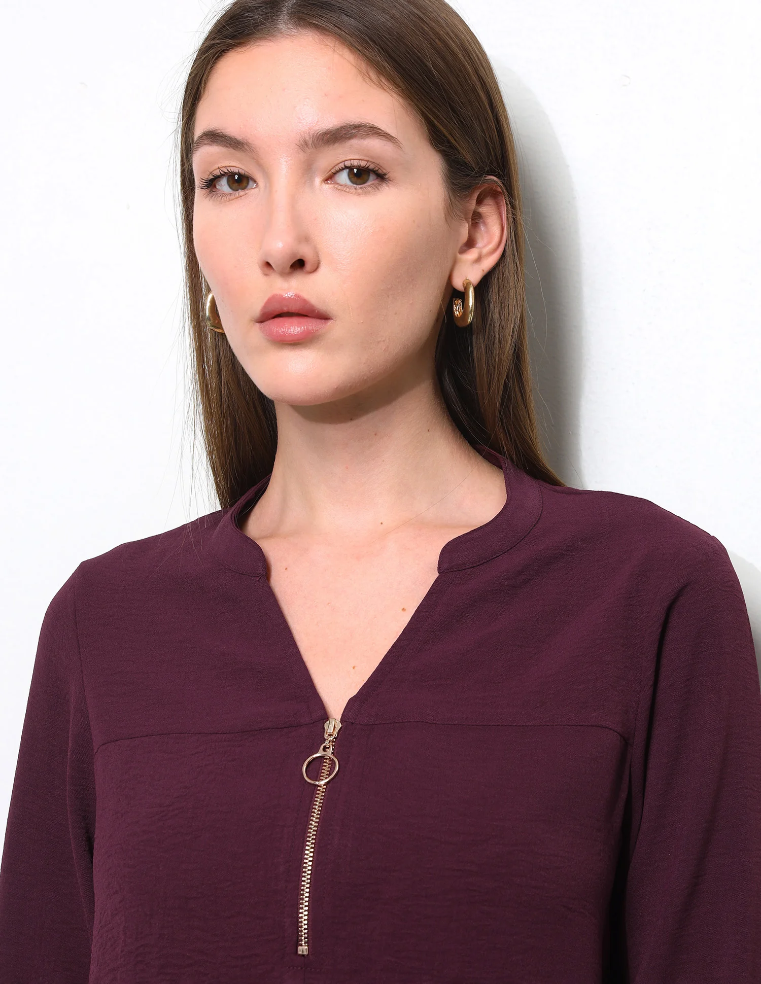 Cut And Sew Solid Front Zip Top - Image 7