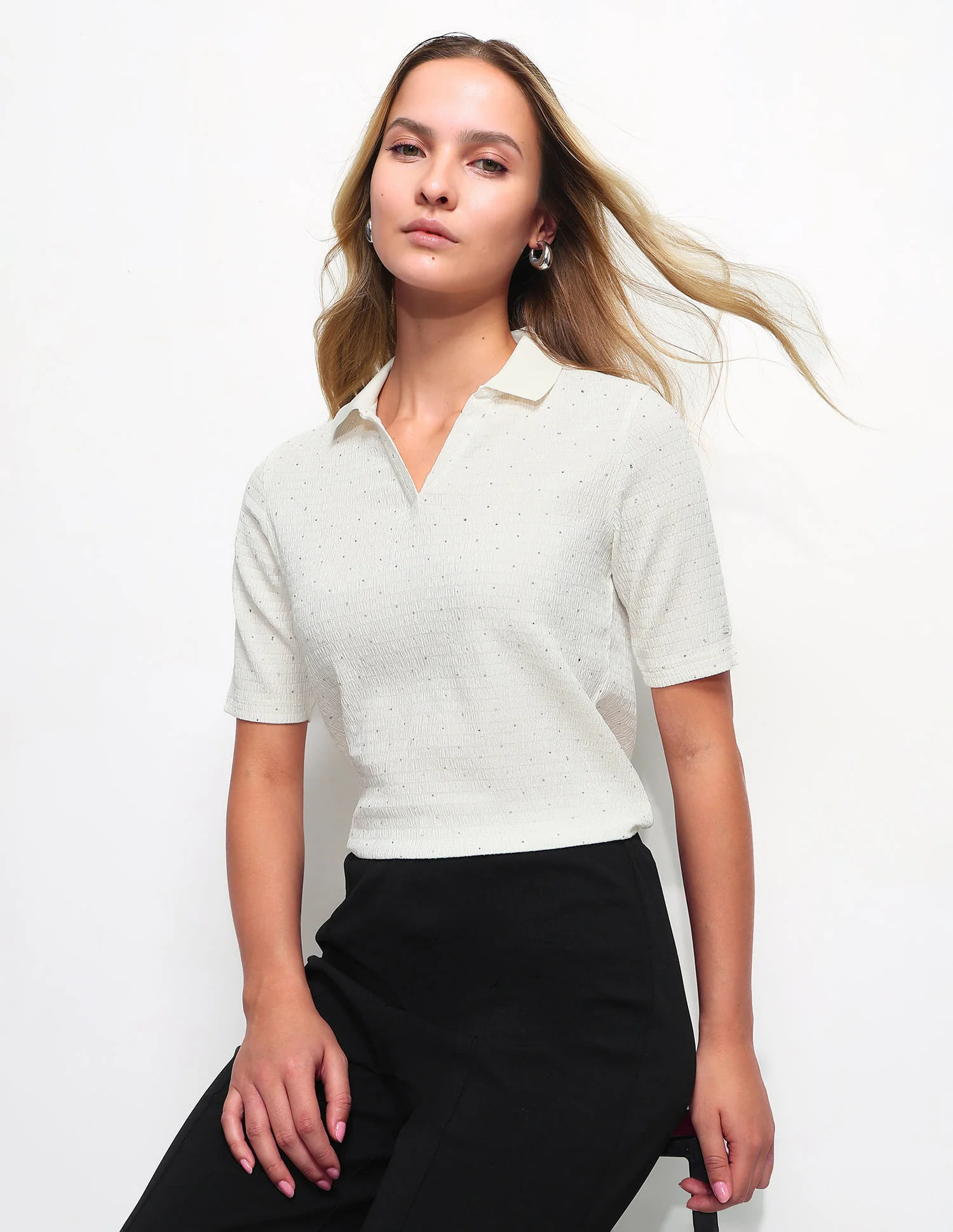 Embellished Textured Polo Shirt