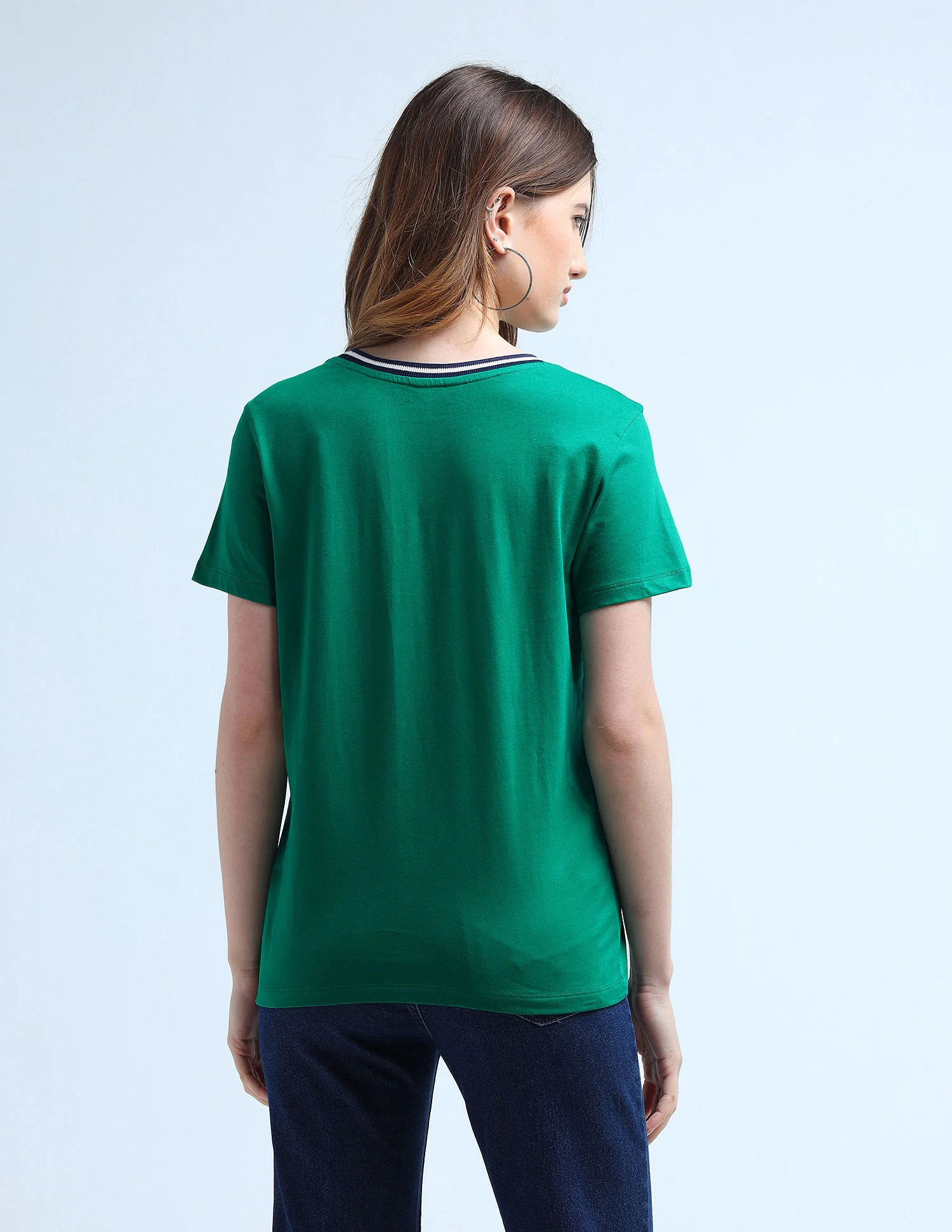 Flag Embroidered Tipped Neck T-Shirt - Image 5