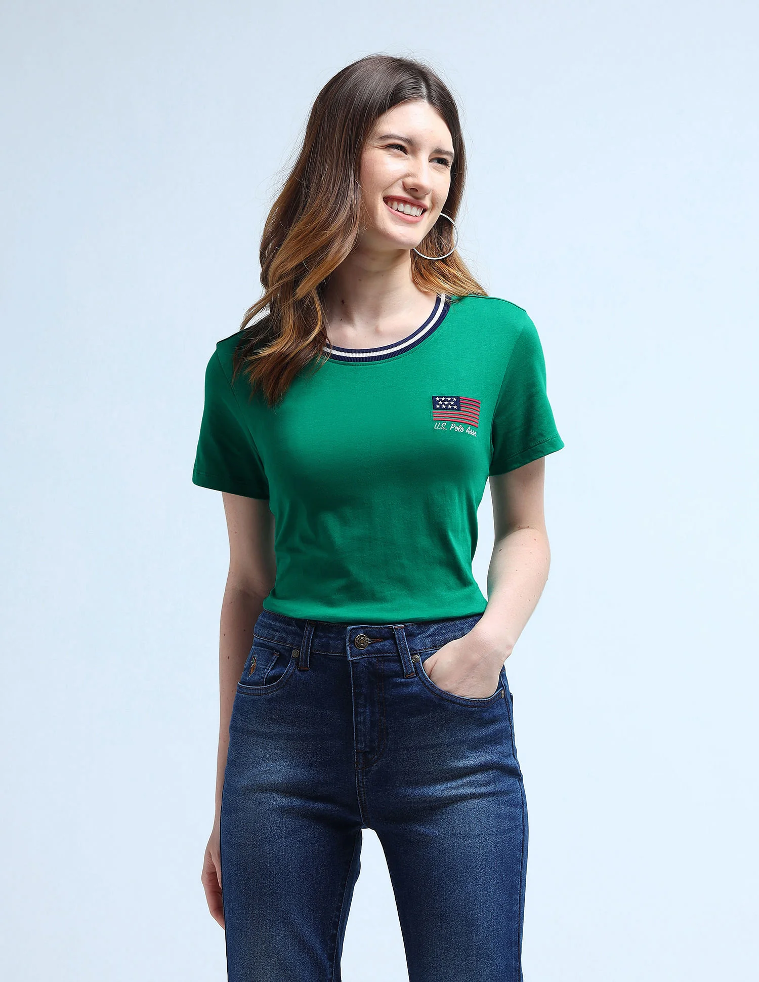 Flag Embroidered Tipped Neck T-Shirt - Image 6
