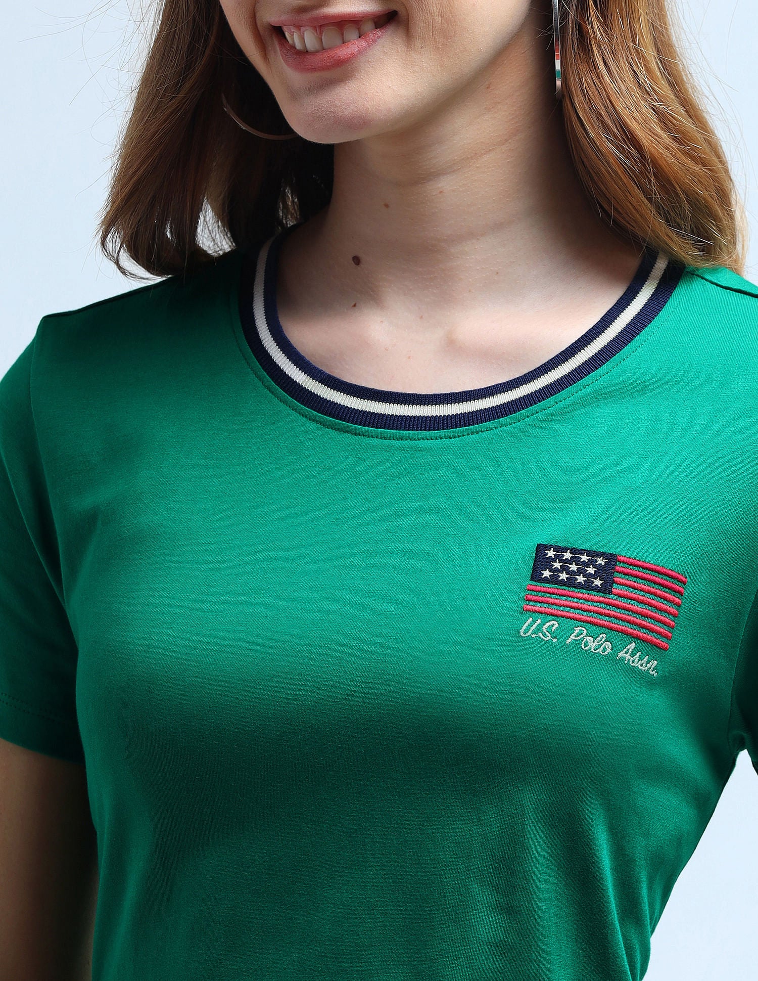 Flag Embroidered Tipped Neck T-Shirt - Image 7
