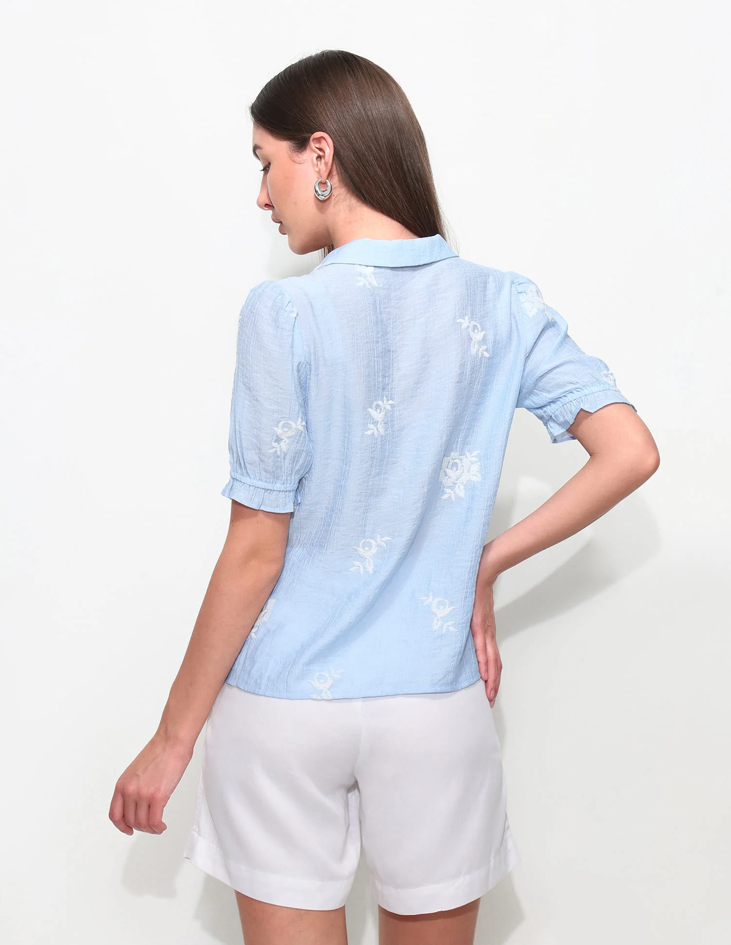 Flat Collar Floral Embroidered Top - Image 5