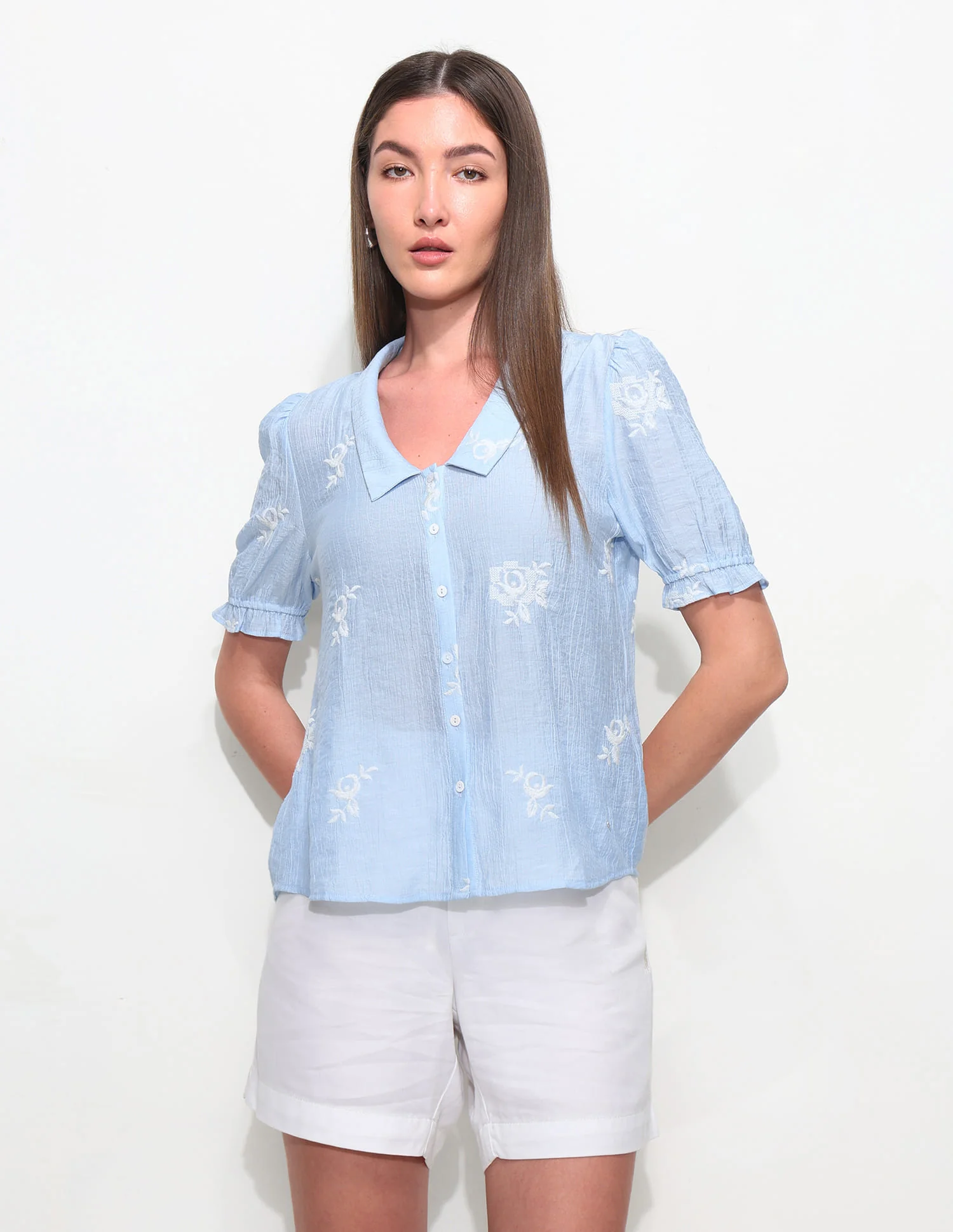 Flat Collar Floral Embroidered Top - Image 6