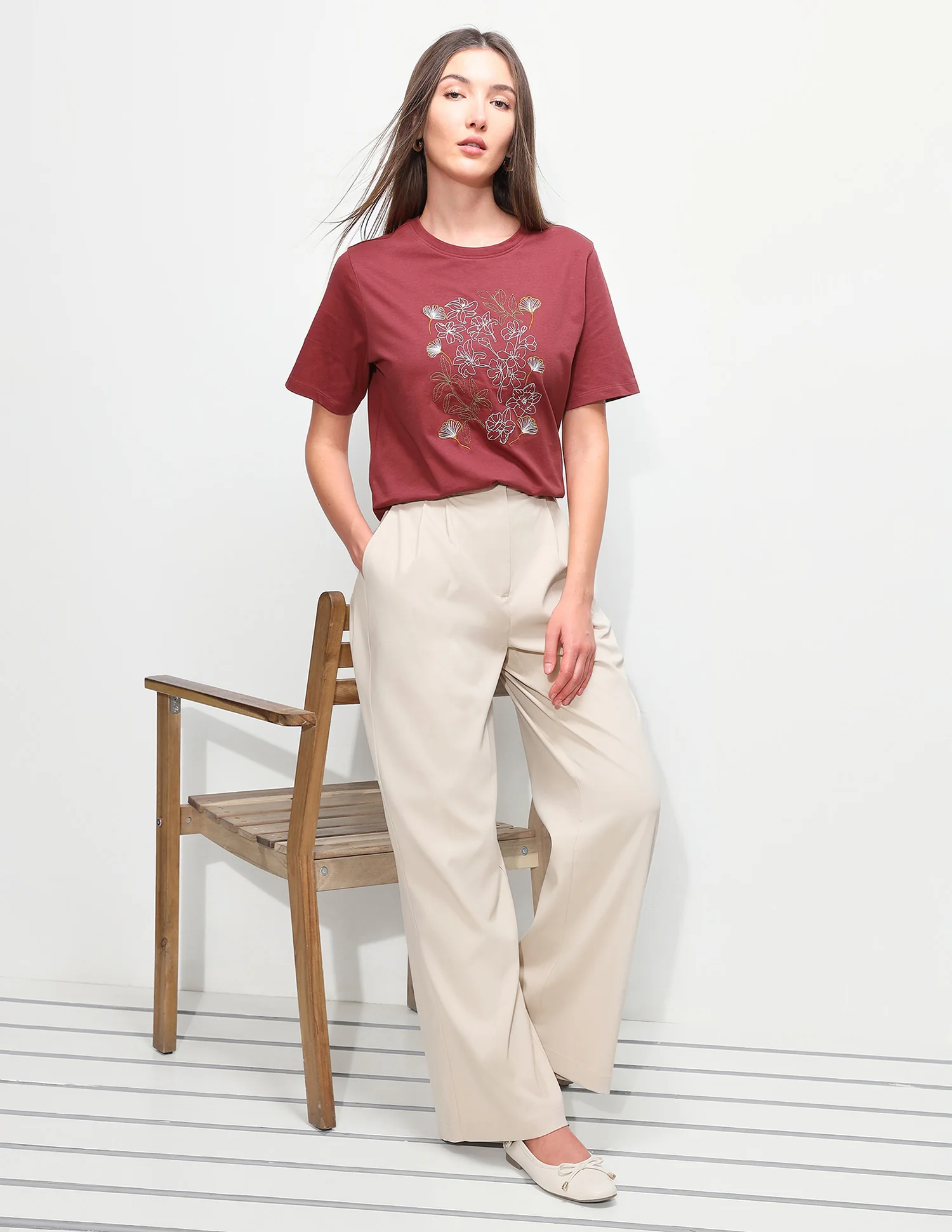 Floral Embroidered Boxy Fit T-Shirt - Image 3