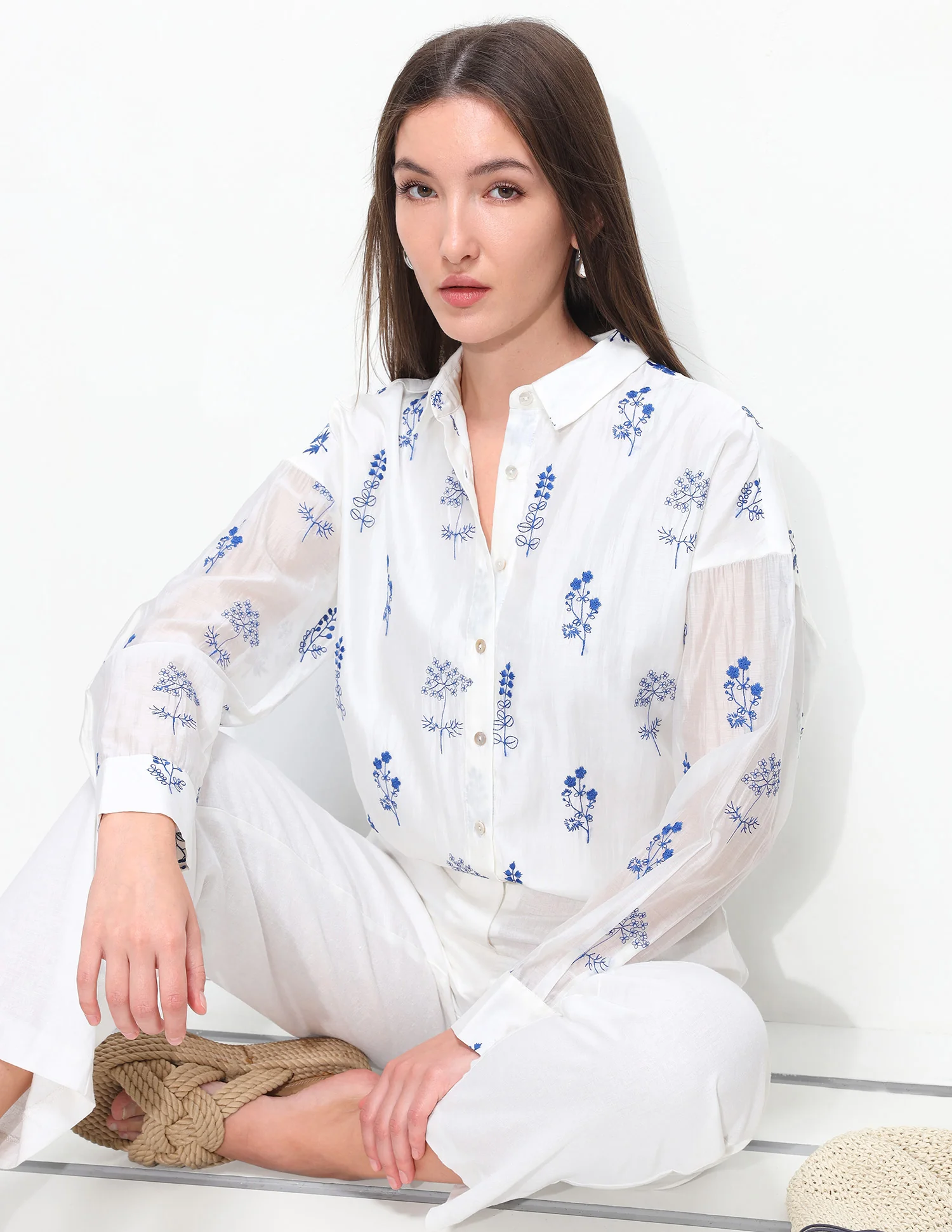 Floral Embroidered Oversized Fit Shirt - Image 2