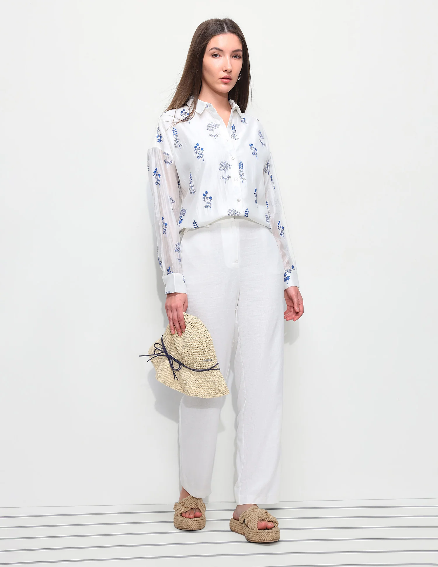 Floral Embroidered Oversized Fit Shirt - Image 4