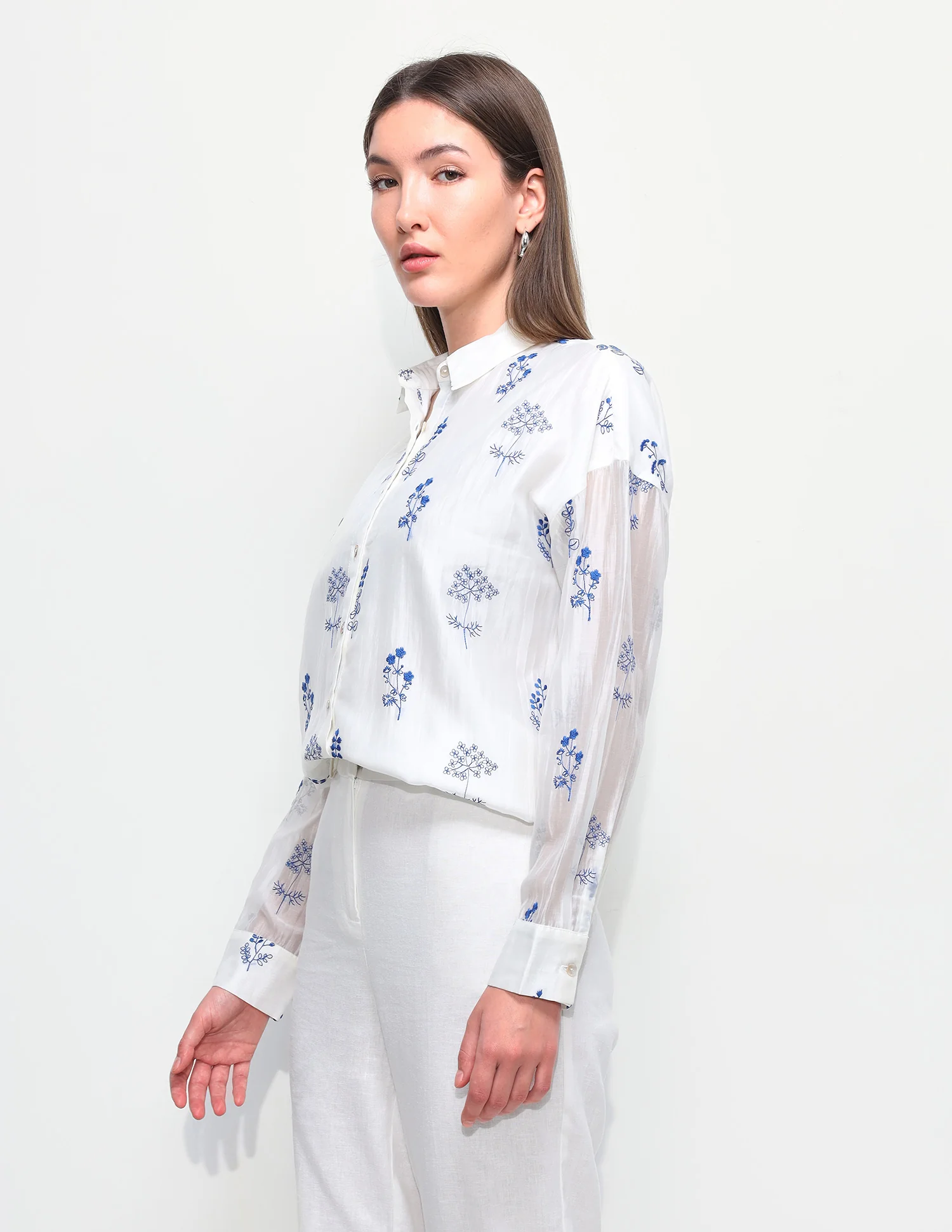 Floral Embroidered Oversized Fit Shirt - Image 5