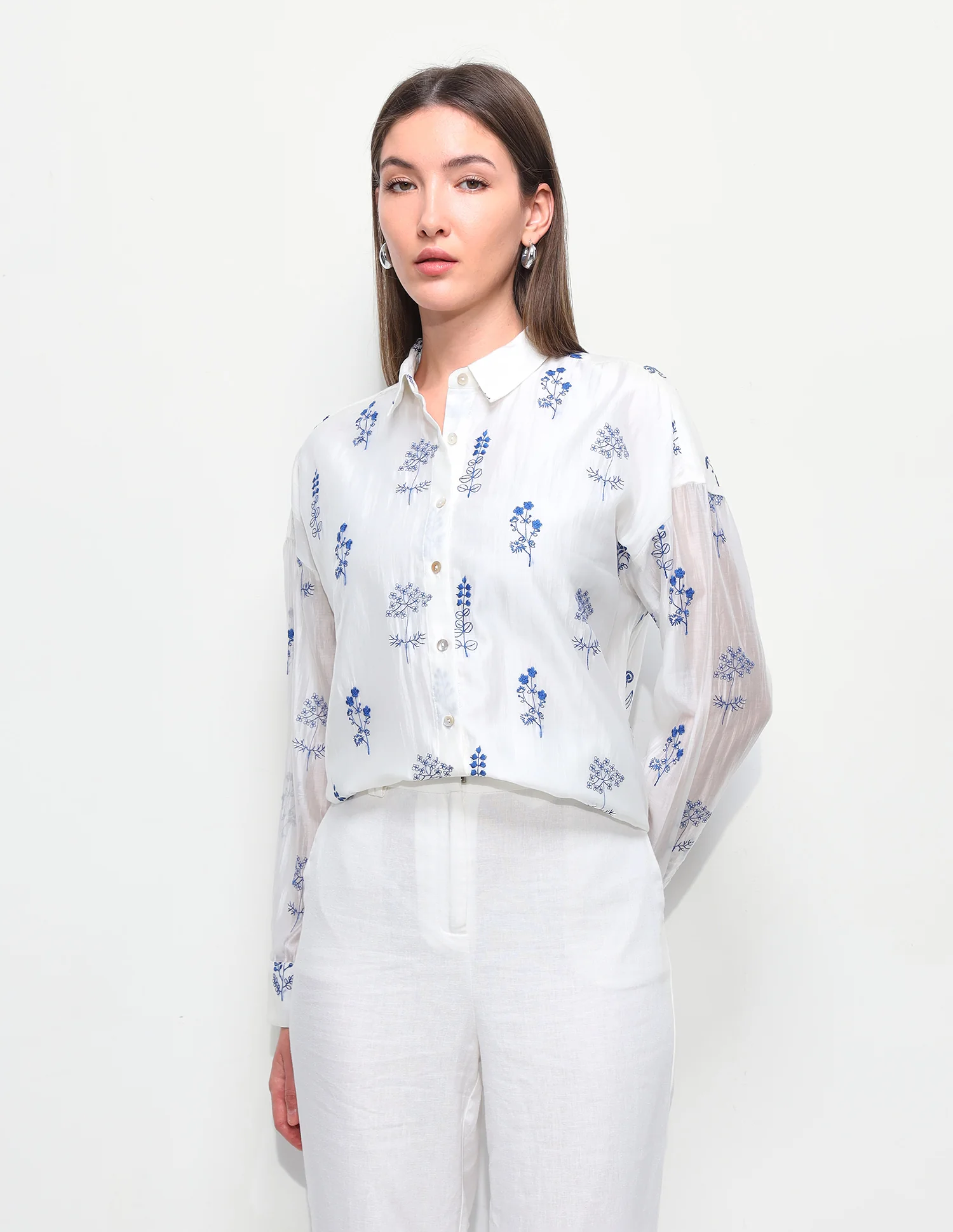 Floral Embroidered Oversized Fit Shirt - Image 7