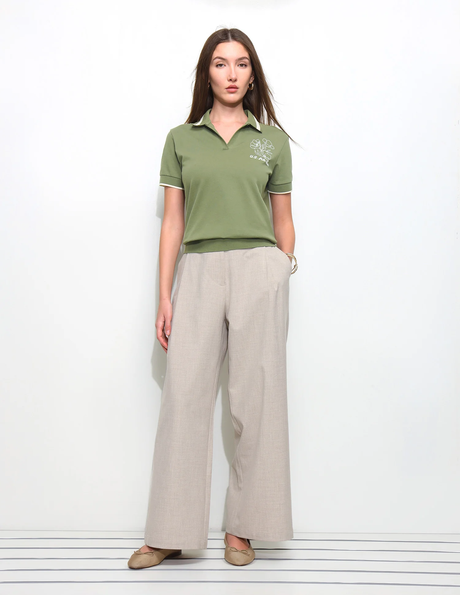 Floral Embroidery Blouson Polo Shirt - Image 3
