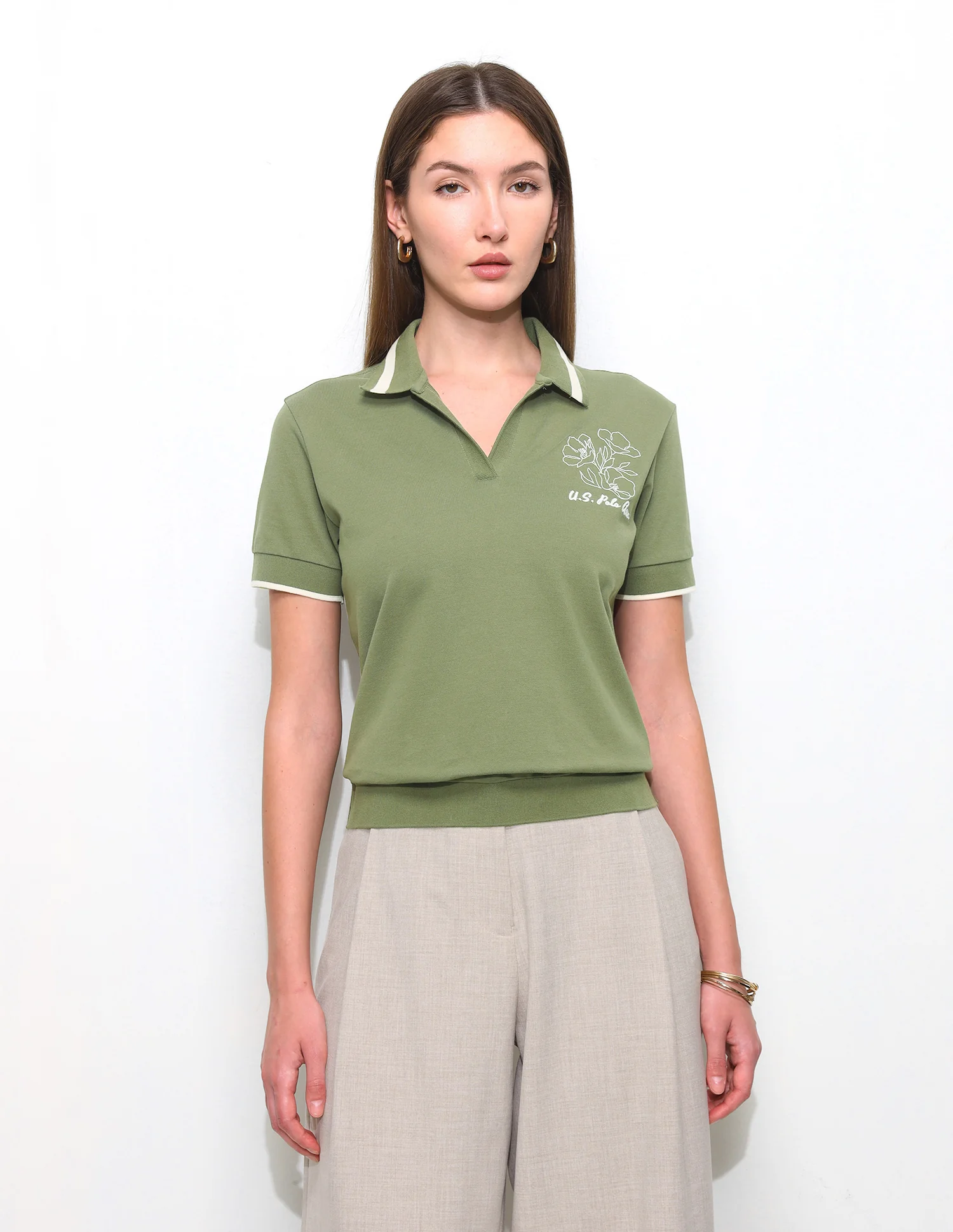Floral Embroidery Blouson Polo Shirt - Image 6