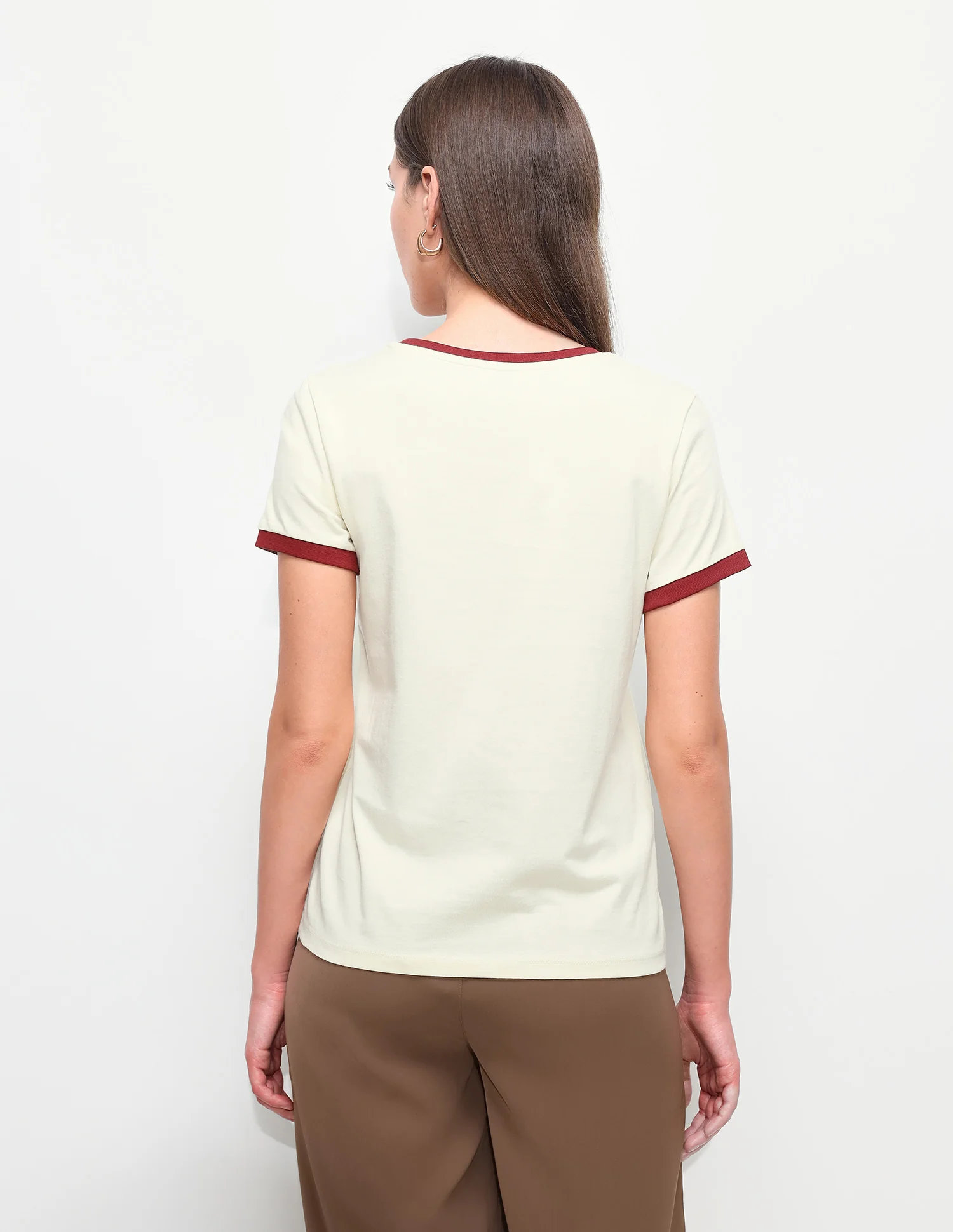 Floral Embroidery Regular Fit Ringer T-Shirt - Image 5