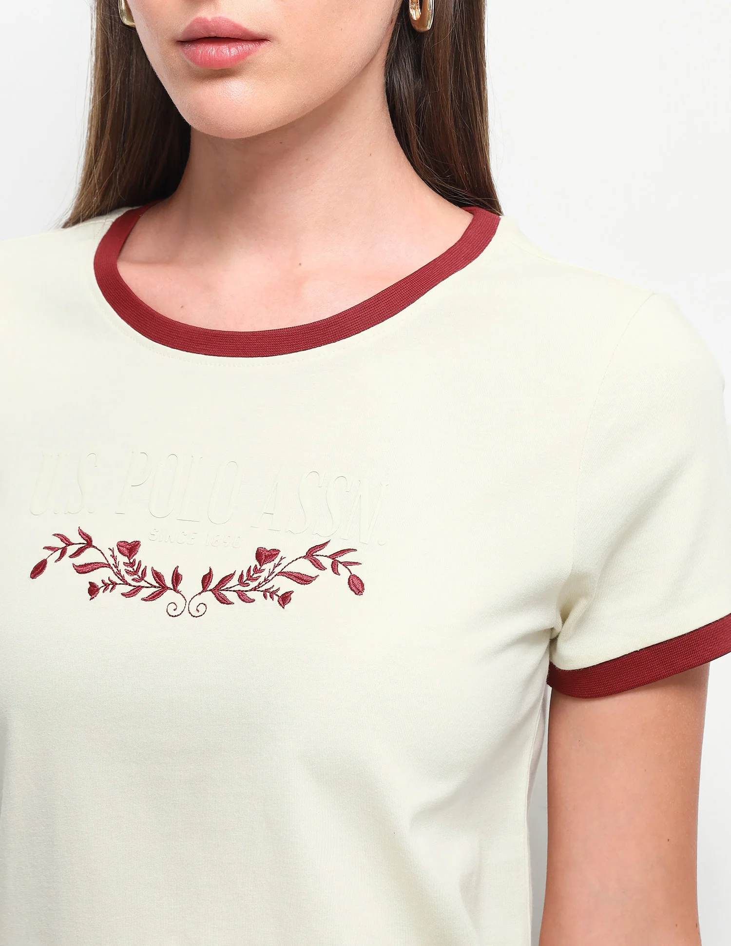 Floral Embroidery Regular Fit Ringer T-Shirt - Image 7