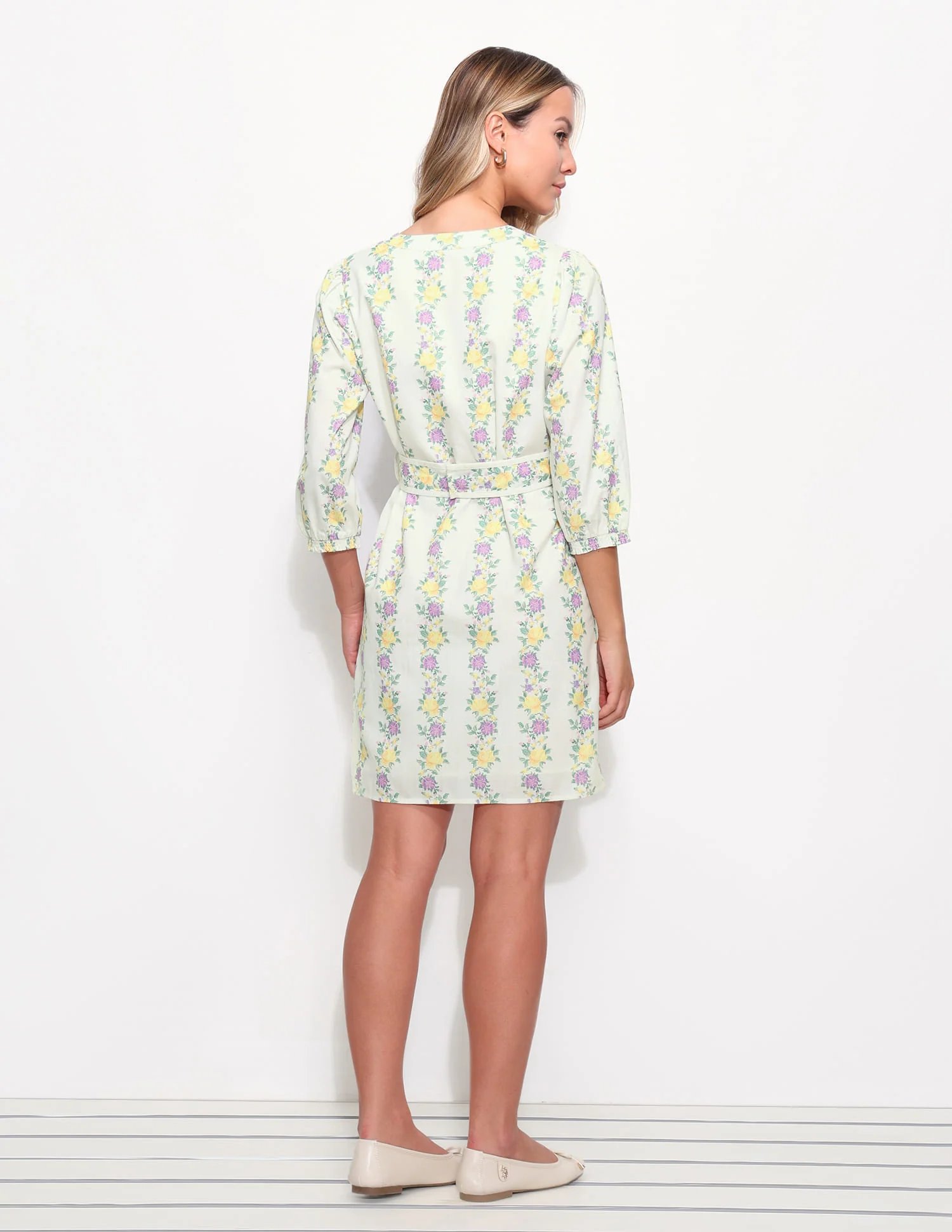 Floral Printed A-Line Dress With Belt - Image 5