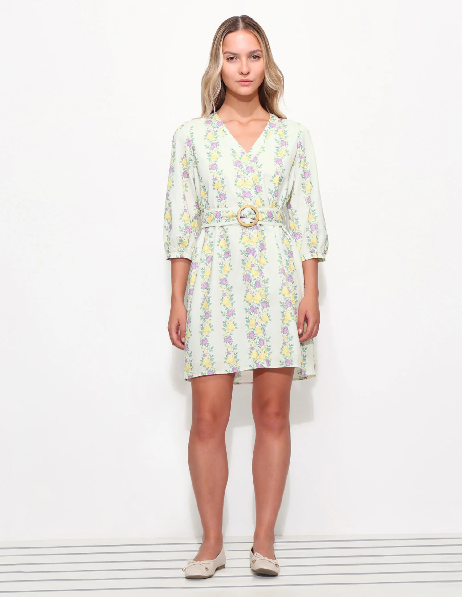 Floral Printed A-Line Dress With Belt - Image 6