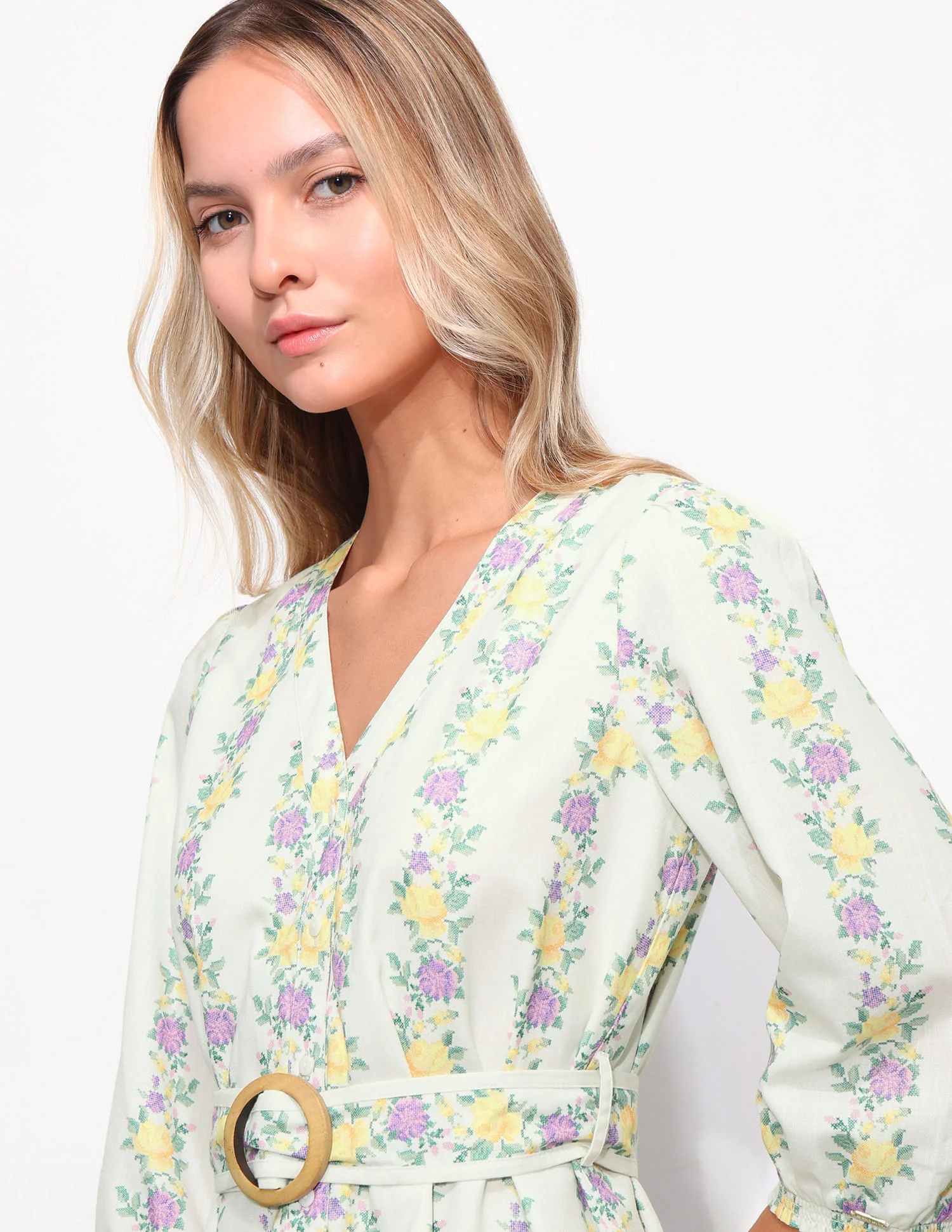Floral Printed A-Line Dress With Belt - Image 7