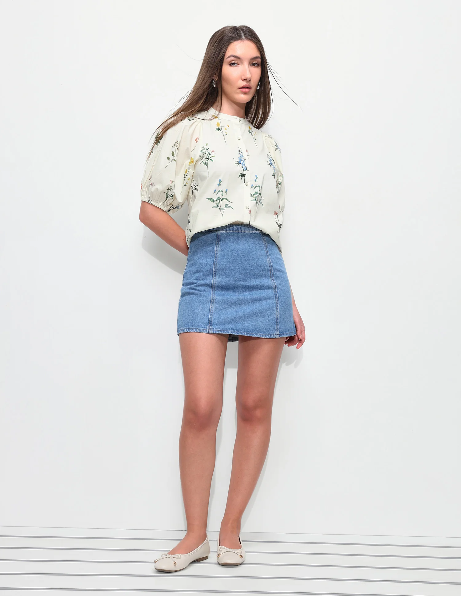Floral Printed Band Collar Shirt - Image 3