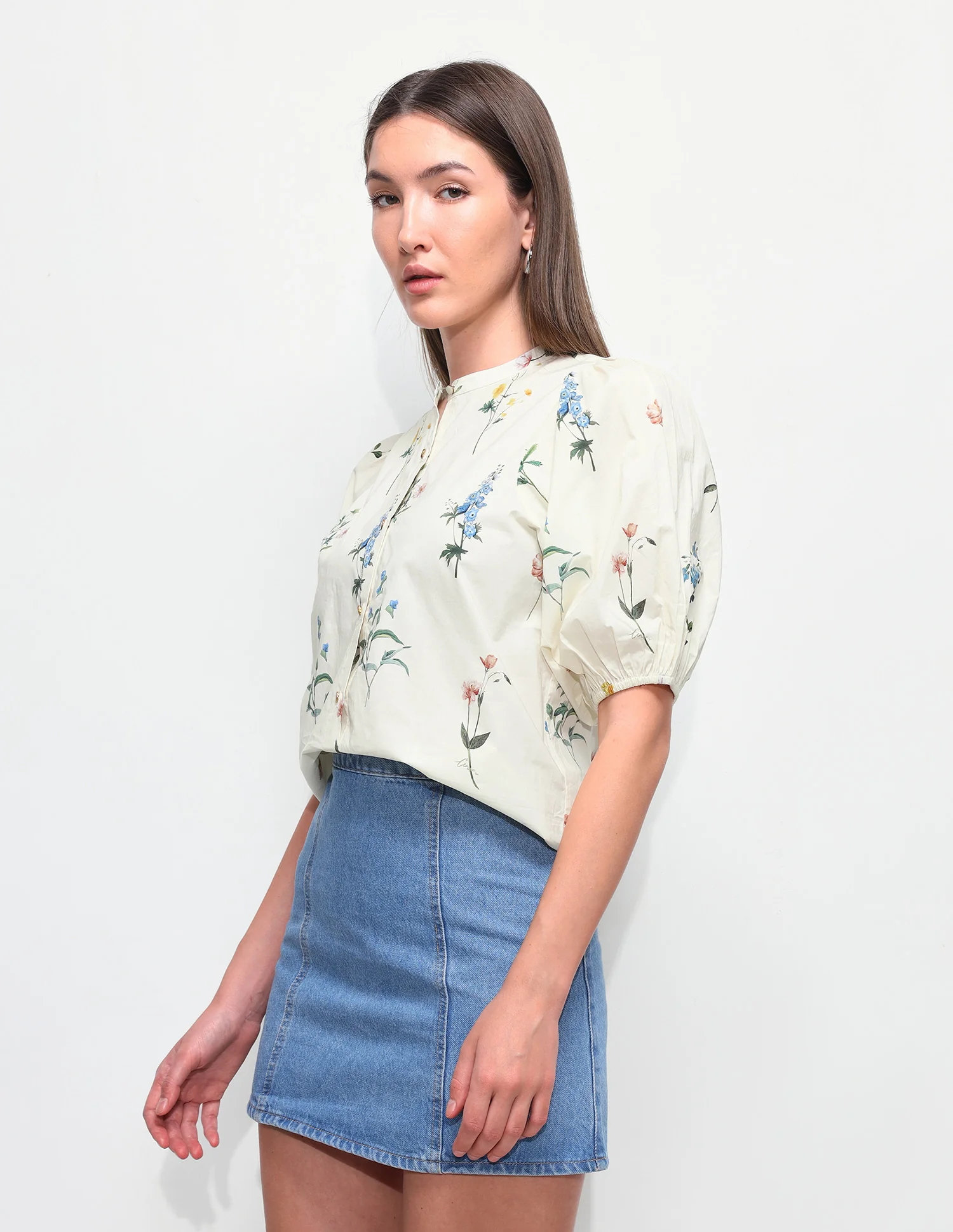 Floral Printed Band Collar Shirt - Image 4