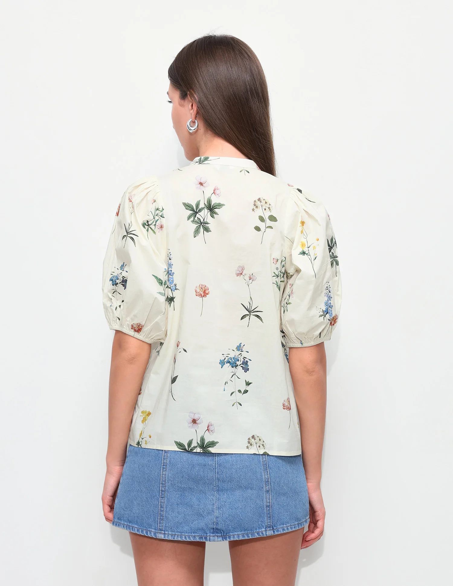 Floral Printed Band Collar Shirt - Image 5