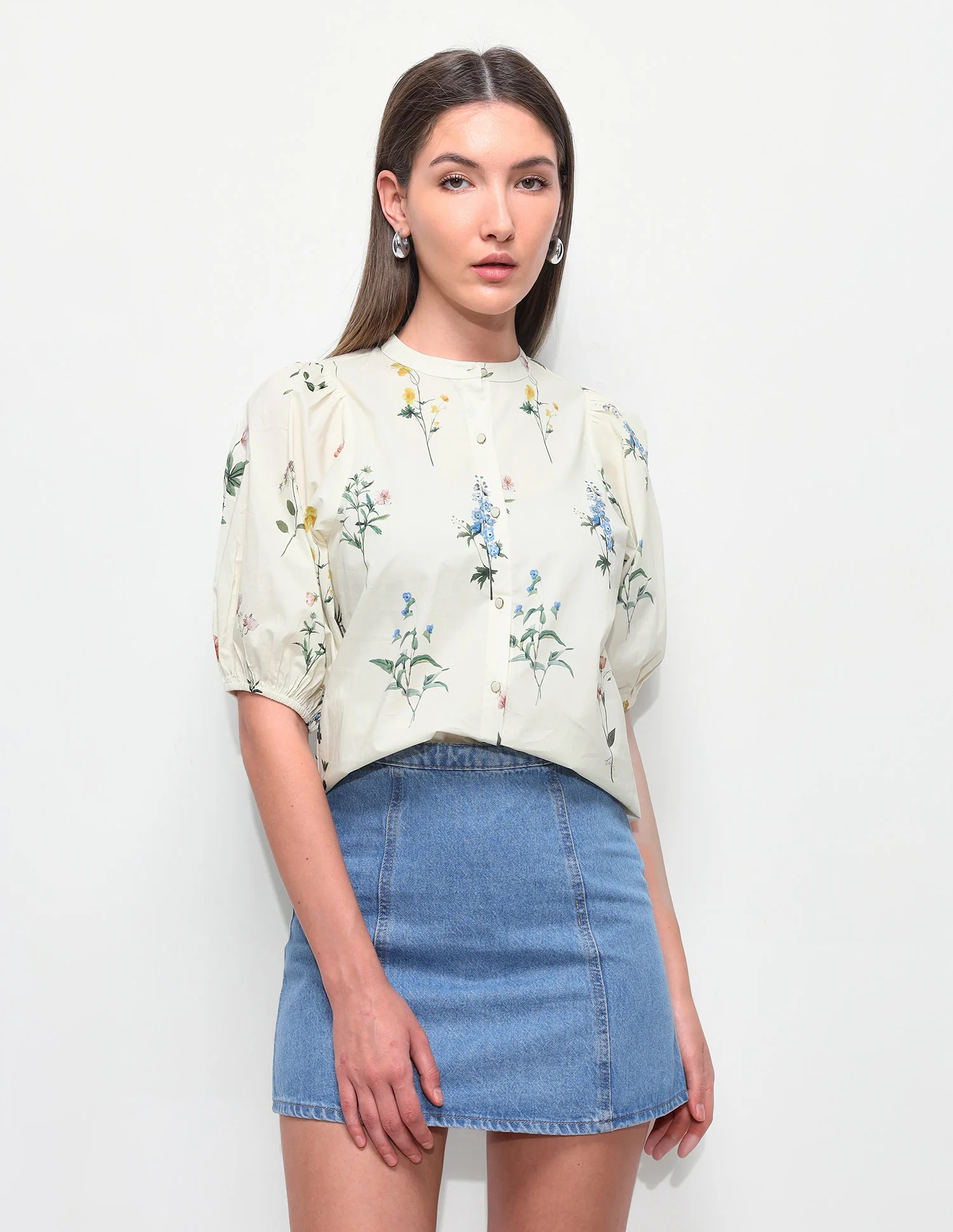 Floral Printed Band Collar Shirt - Image 6
