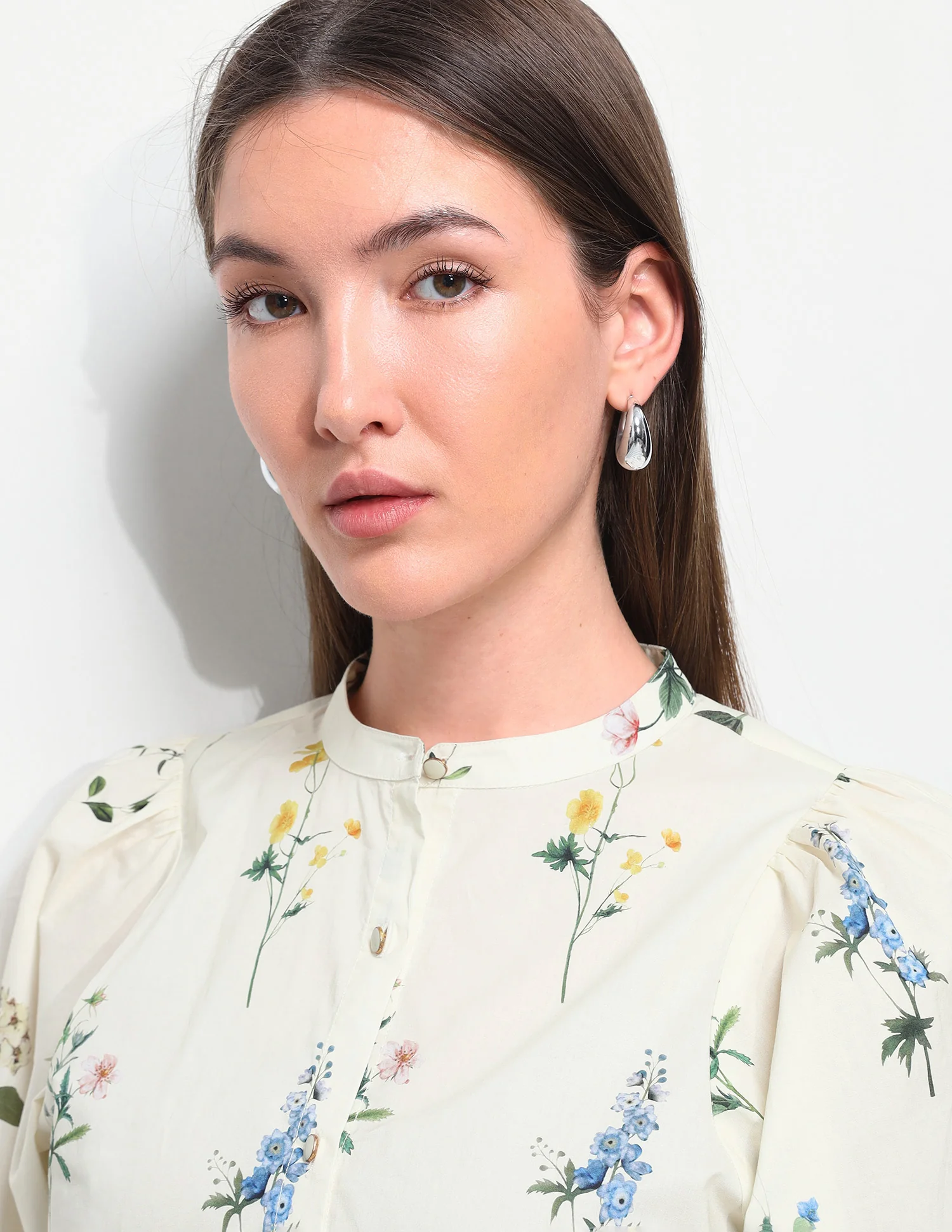 Floral Printed Band Collar Shirt - Image 7