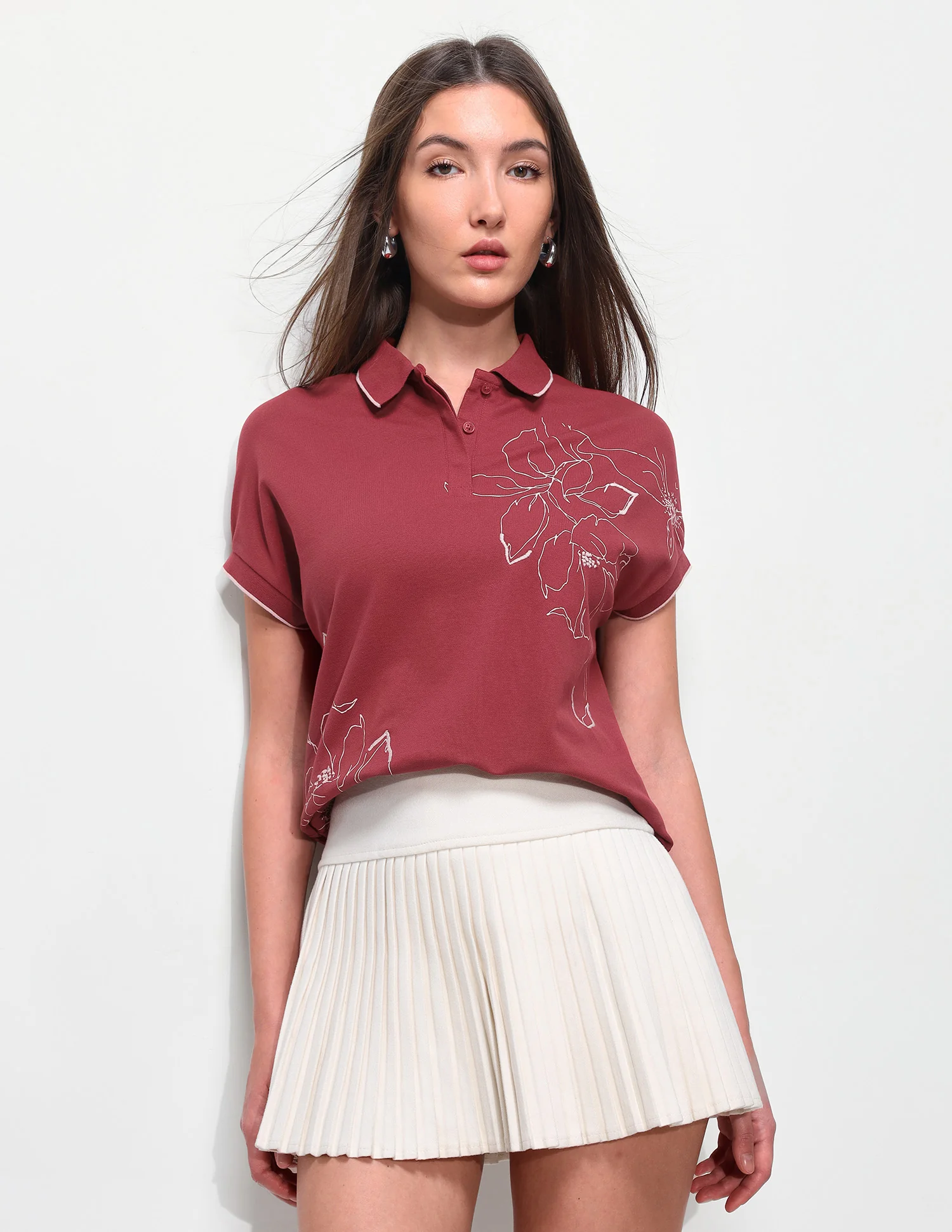 Floral Printed Boxy Fit Polo Shirt