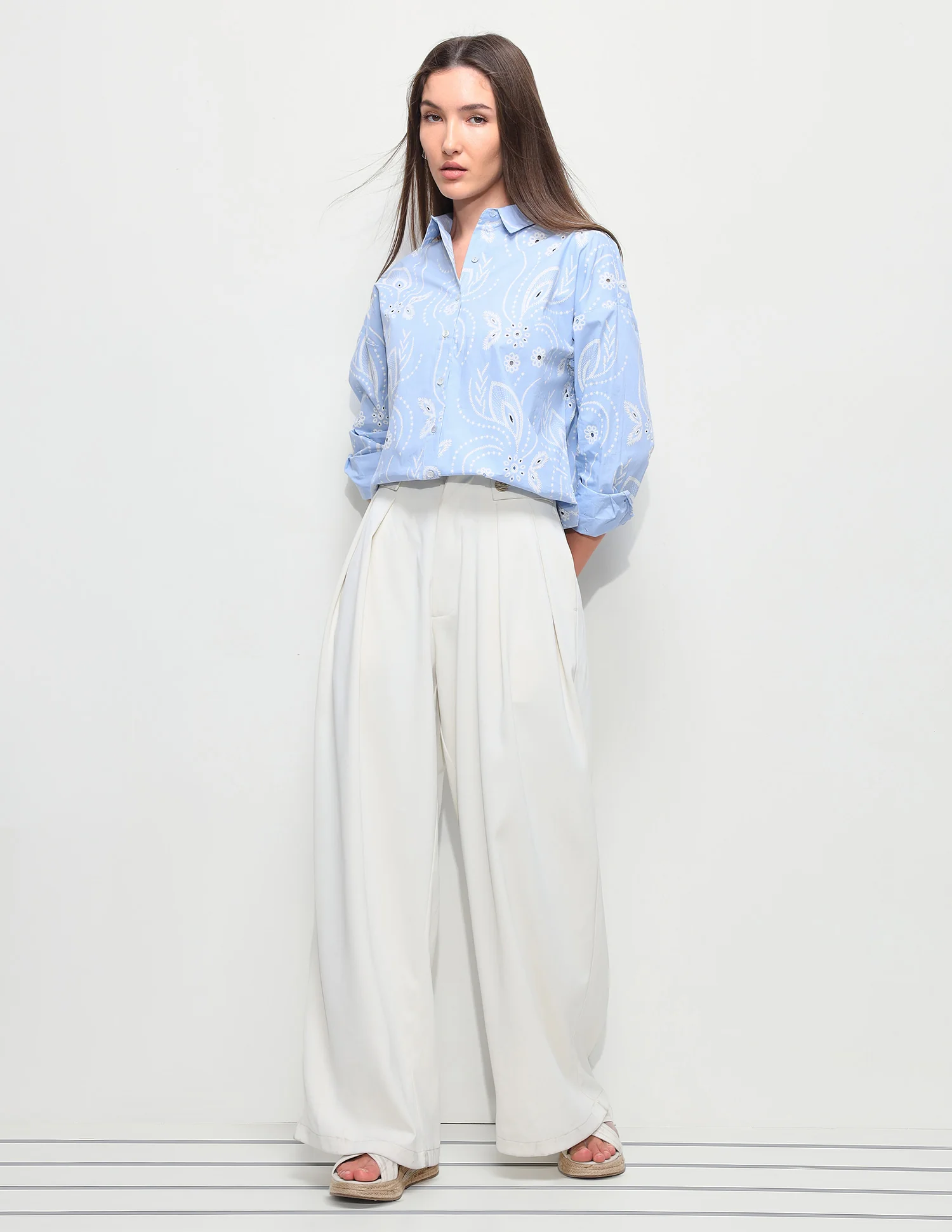 Floral Printed Cut Work Oversized Fit Shirt - Image 3