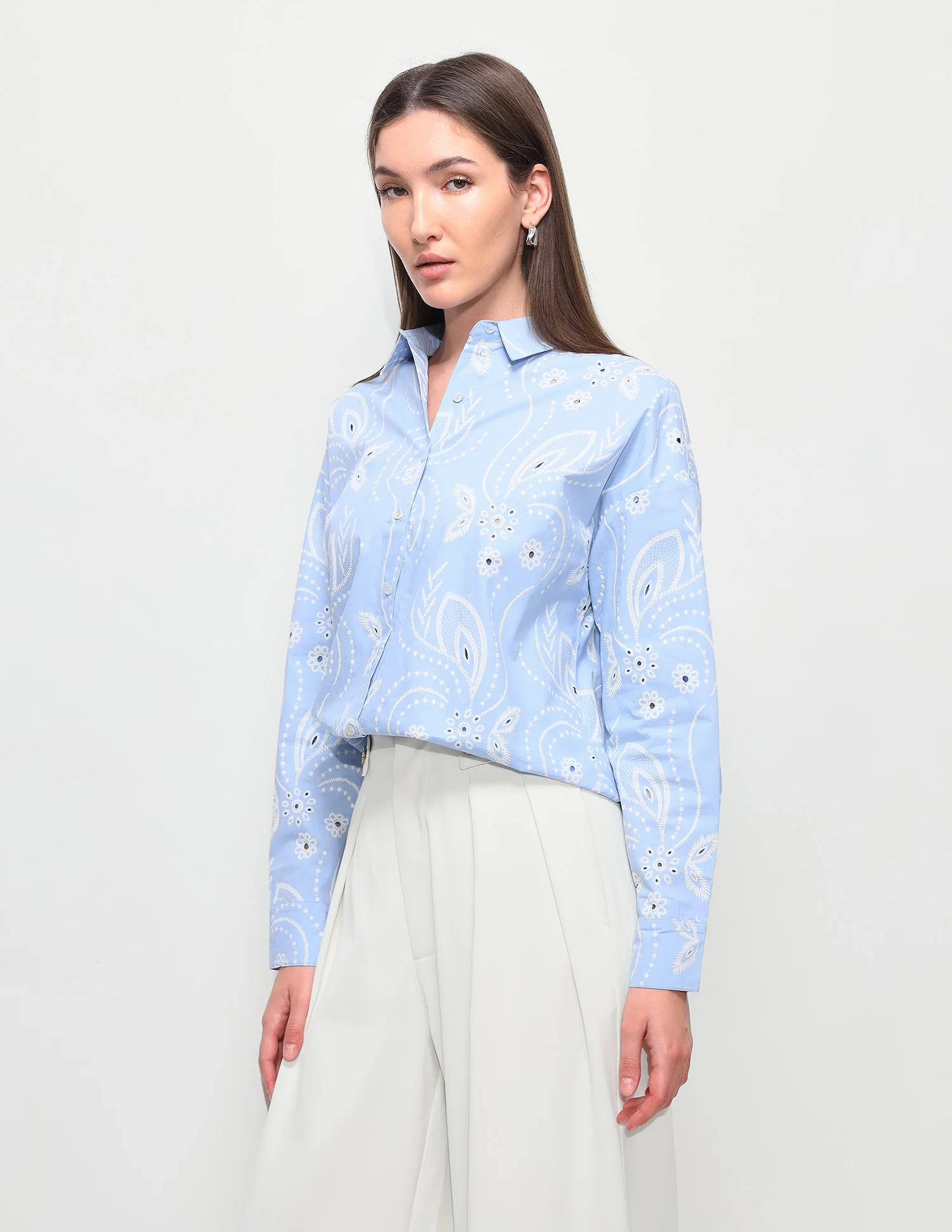 Floral Printed Cut Work Oversized Fit Shirt - Image 4