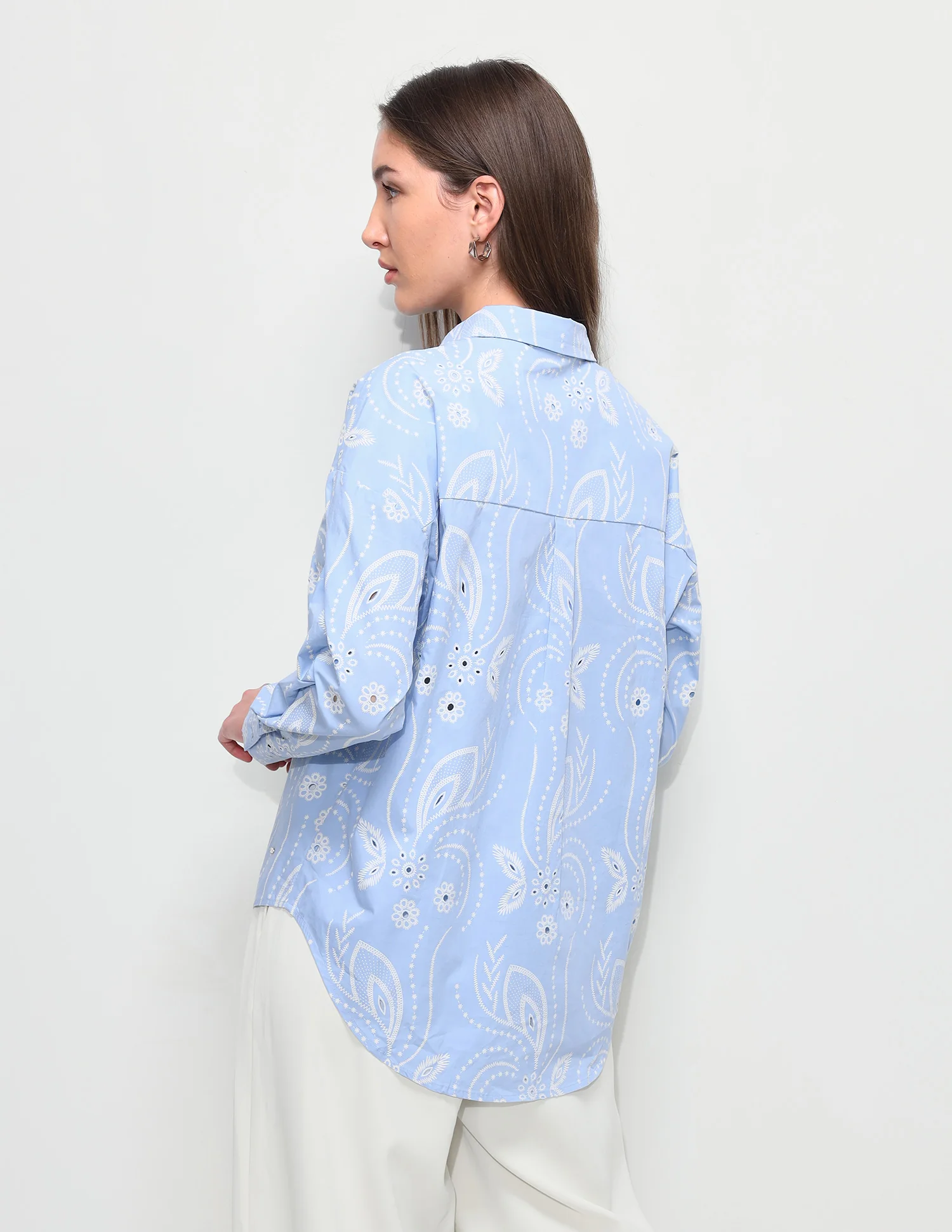 Floral Printed Cut Work Oversized Fit Shirt - Image 5