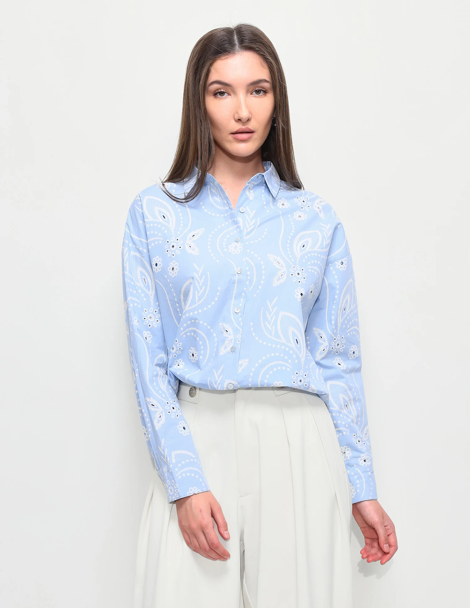 Floral Printed Cut Work Oversized Fit Shirt - Image 6