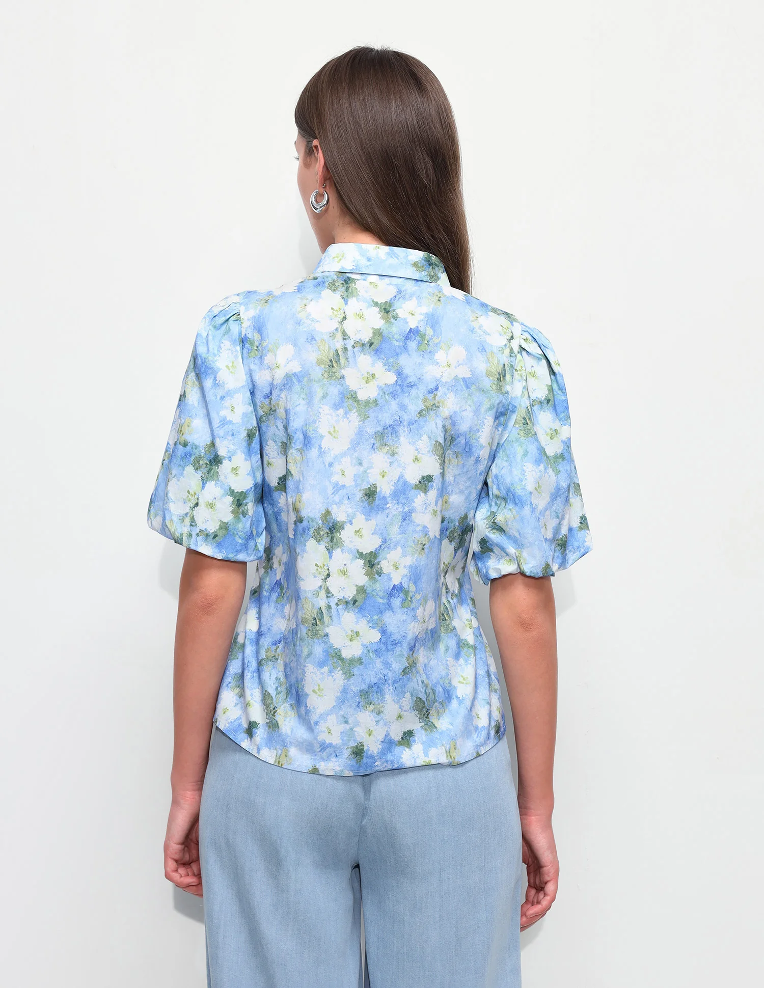 Floral Printed Fitted Puff Sleeve Shirt - Image 5