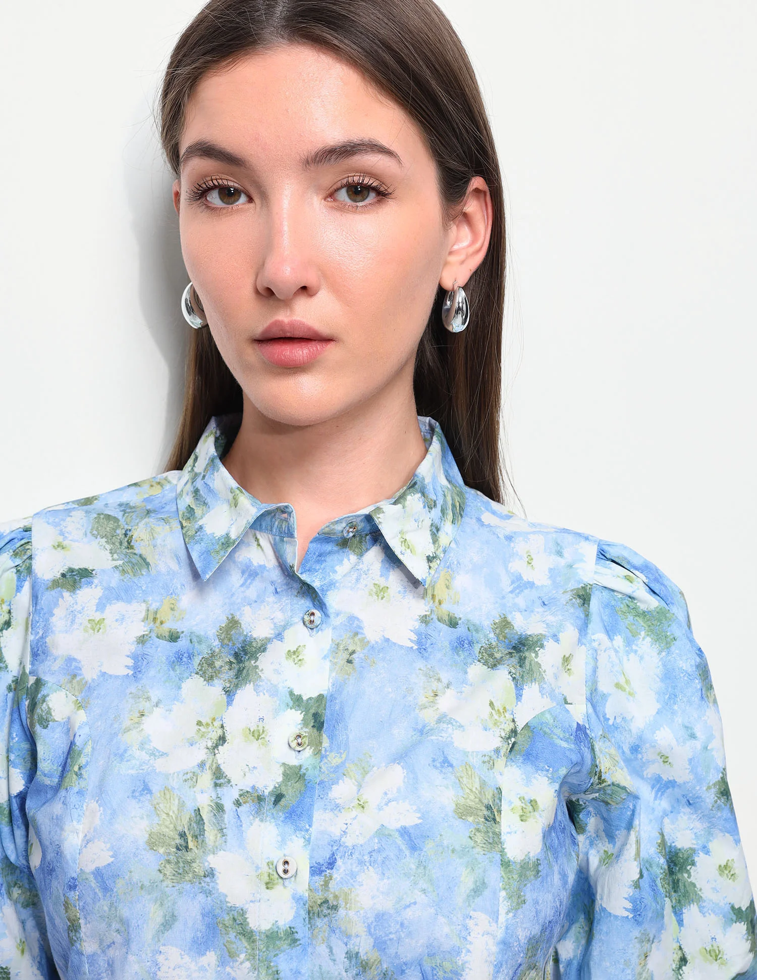 Floral Printed Fitted Puff Sleeve Shirt - Image 7