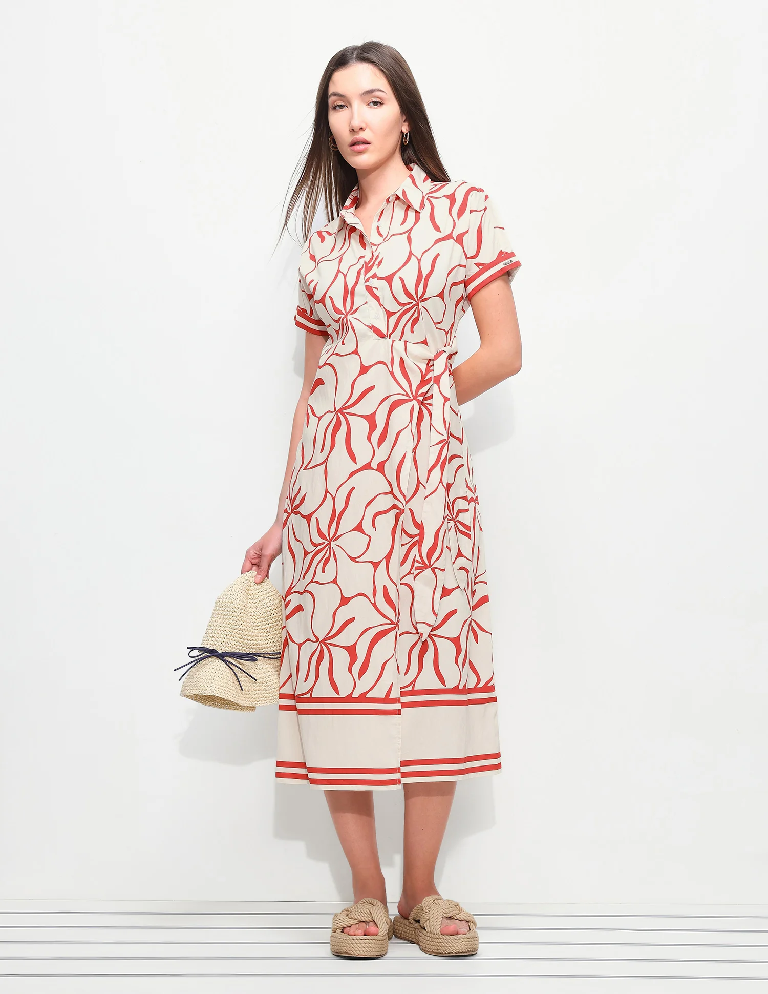 Floral Printed Regular Fit Midi Shirt Dress - Image 3