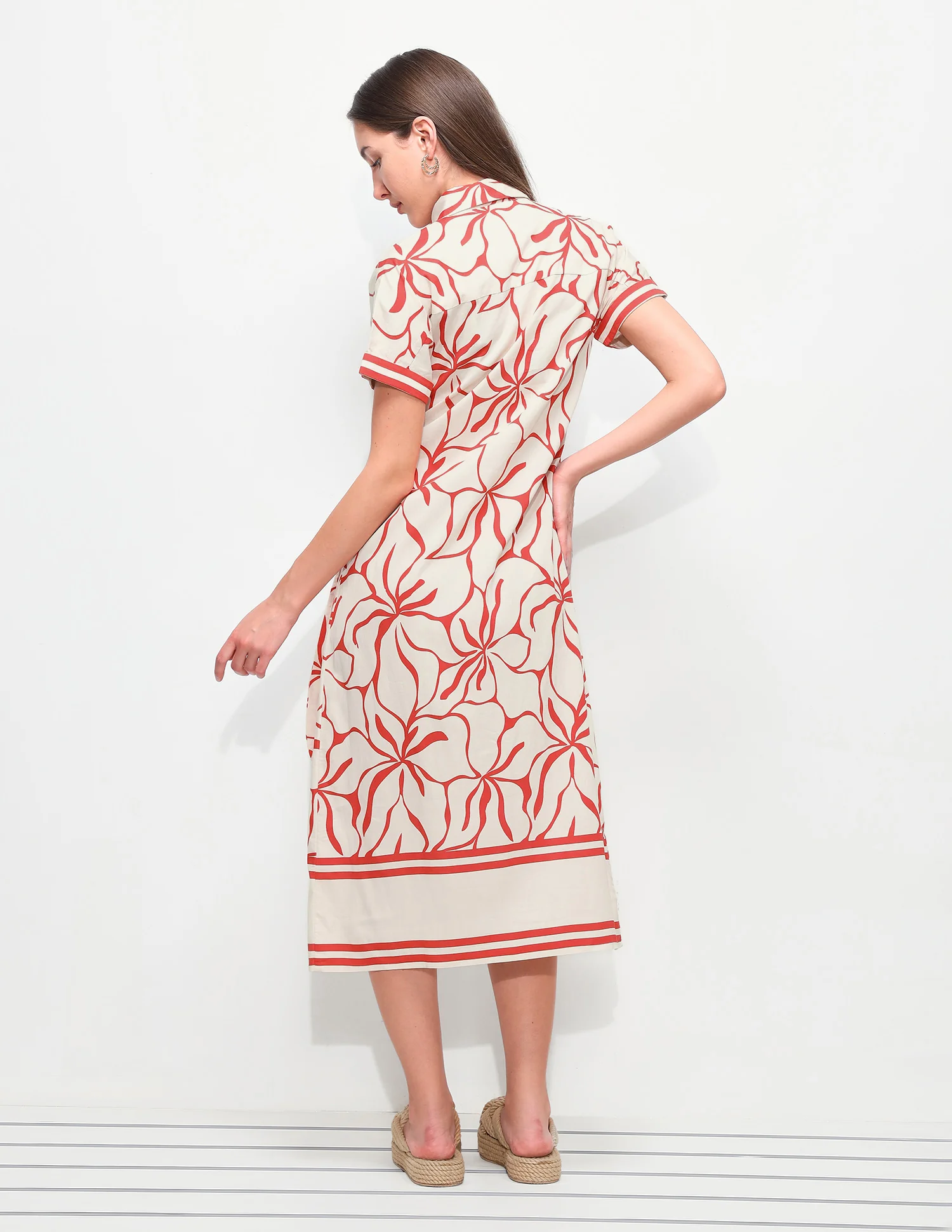 Floral Printed Regular Fit Midi Shirt Dress - Image 5