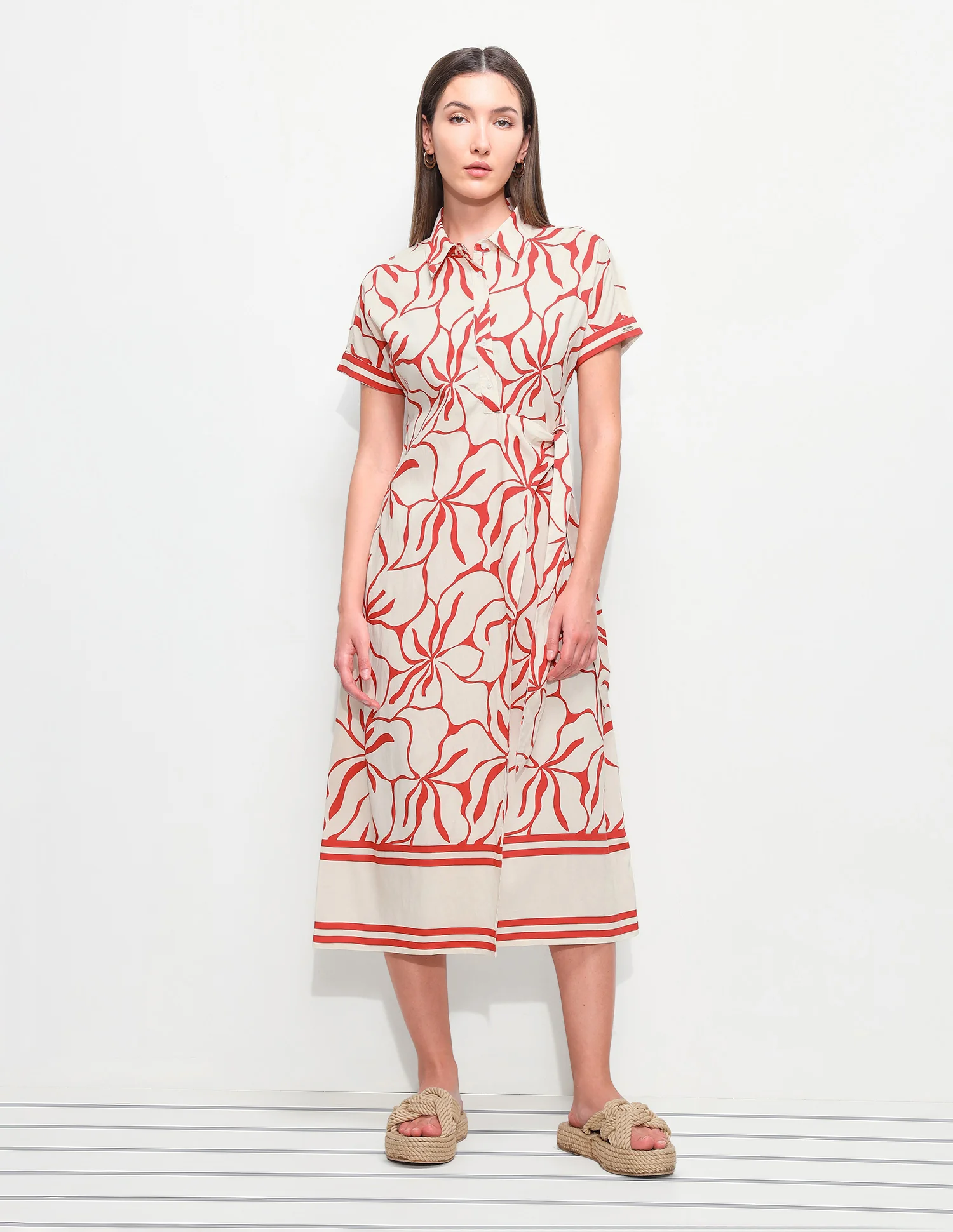 Floral Printed Regular Fit Midi Shirt Dress - Image 6