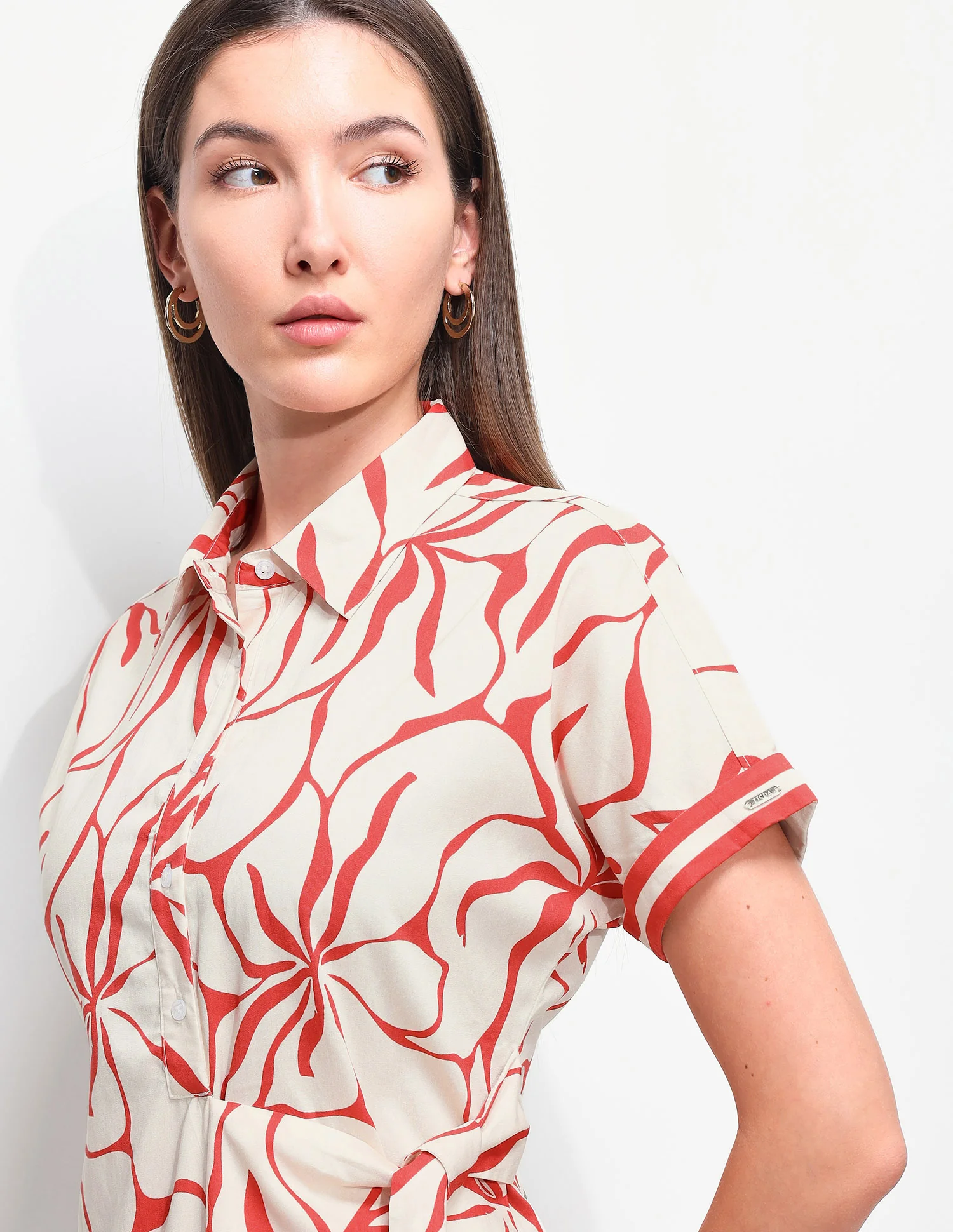 Floral Printed Regular Fit Midi Shirt Dress - Image 7