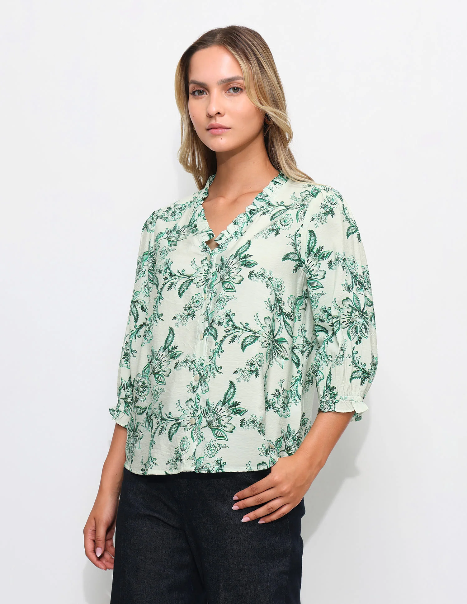 Floral Printed Ruffle Top - Image 4